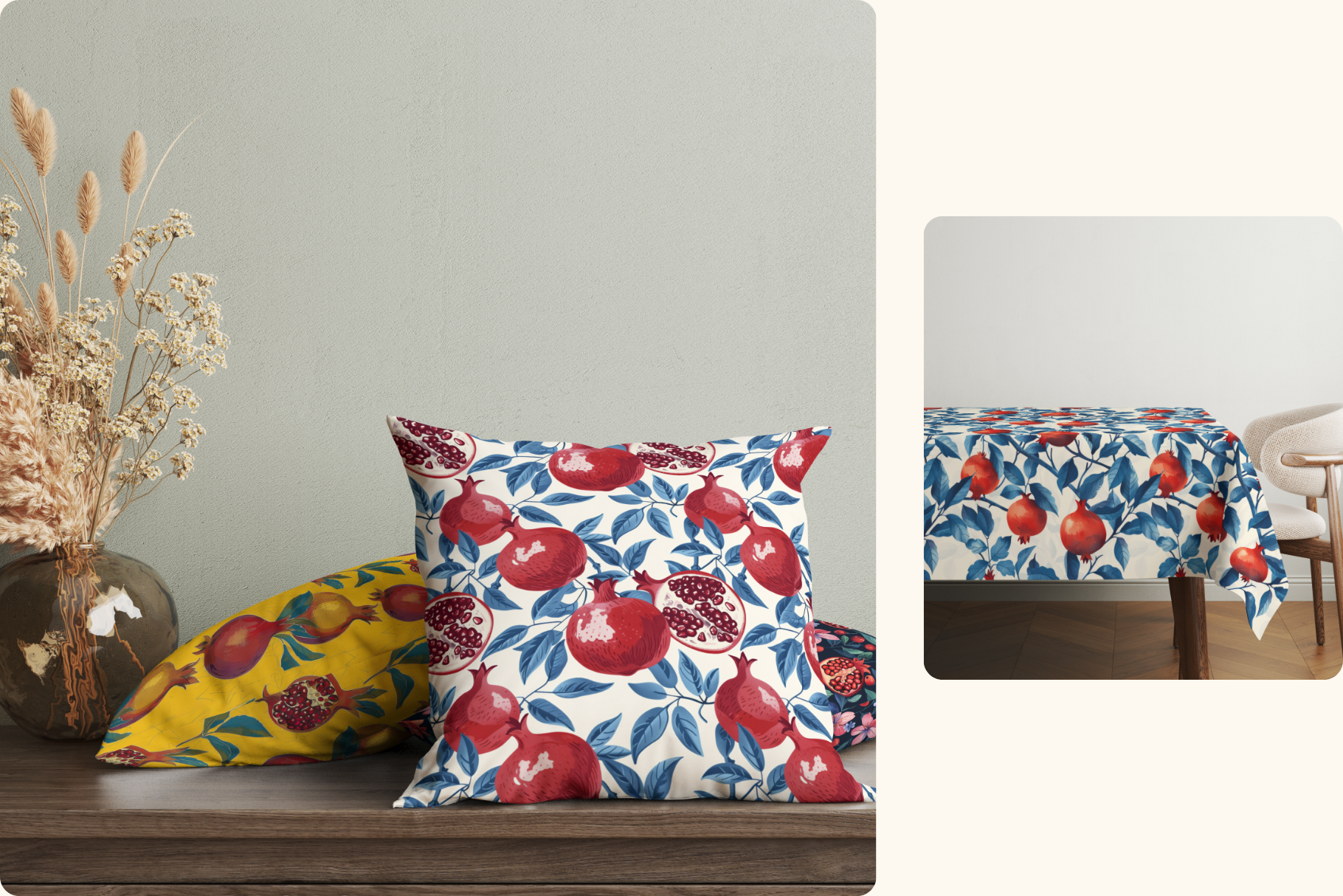 Blue Pomegranates Set: A curated collection of 8 original blue pomegranates set seamless patterns. - 5