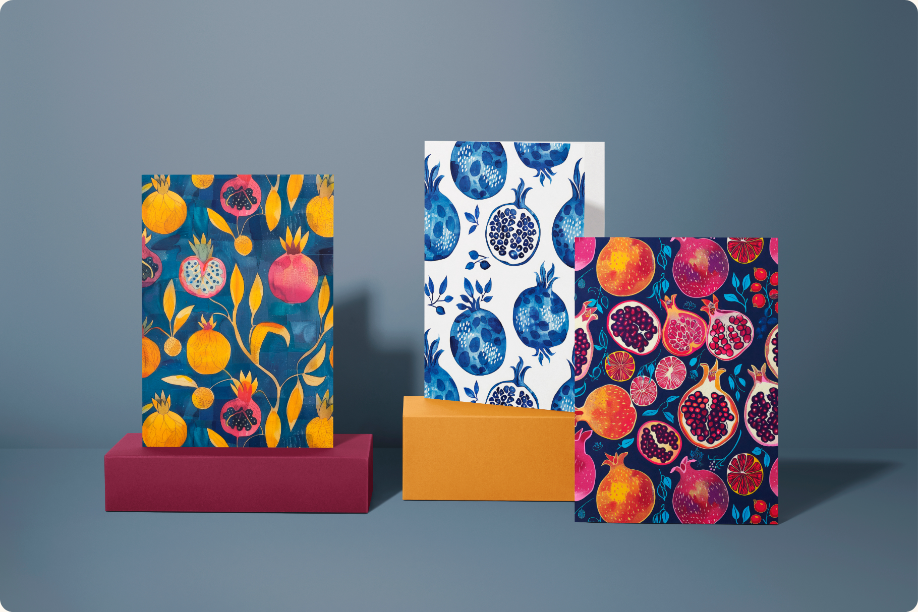 Blue Pomegranates Set: A curated collection of 8 original blue pomegranates set seamless patterns. - 7