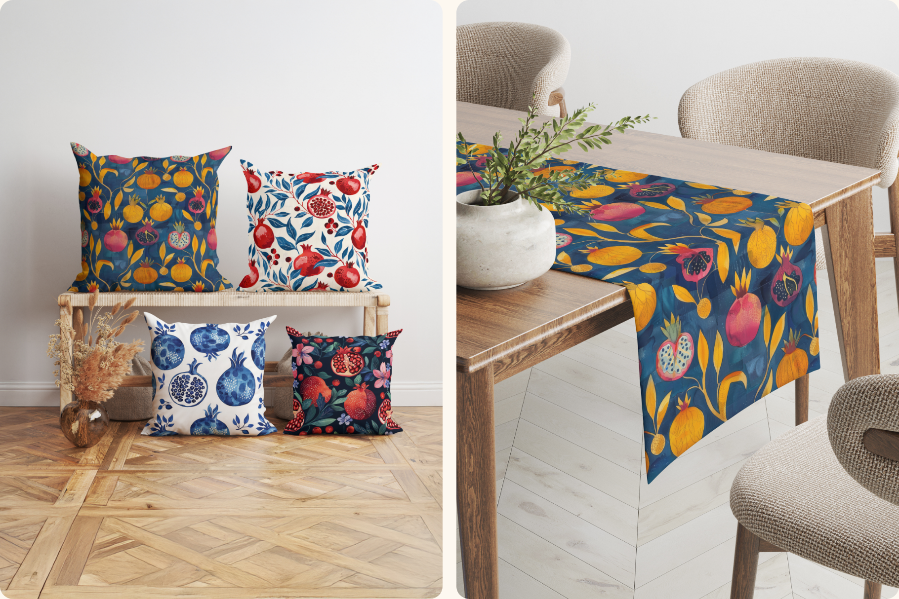Blue Pomegranates Set: A curated collection of 8 original blue pomegranates set seamless patterns. - 8