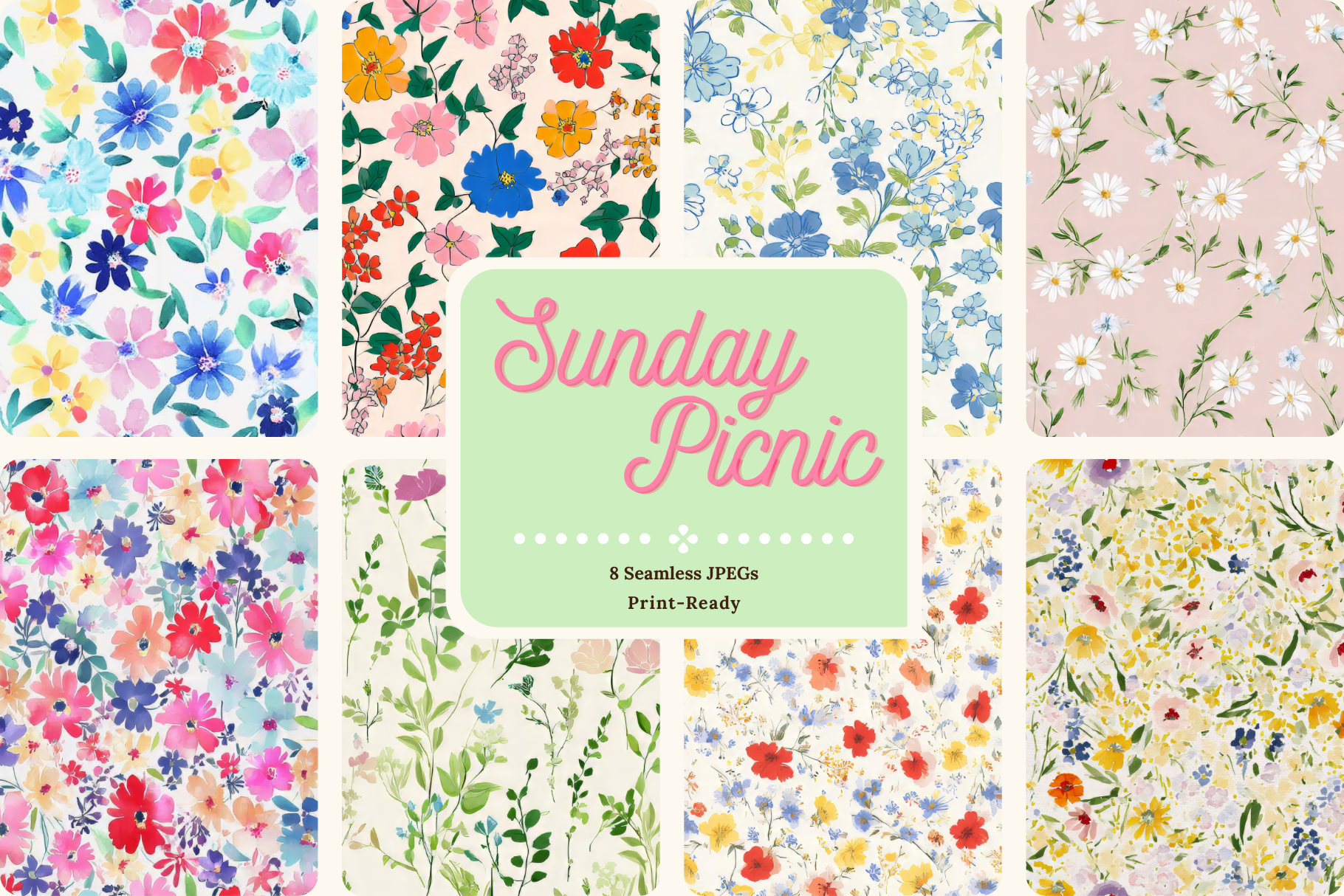 Sunday Picnic Ditsy Florals: A curated collection of 8 original sunday picnic ditsy florals seamless patterns. - image 1
