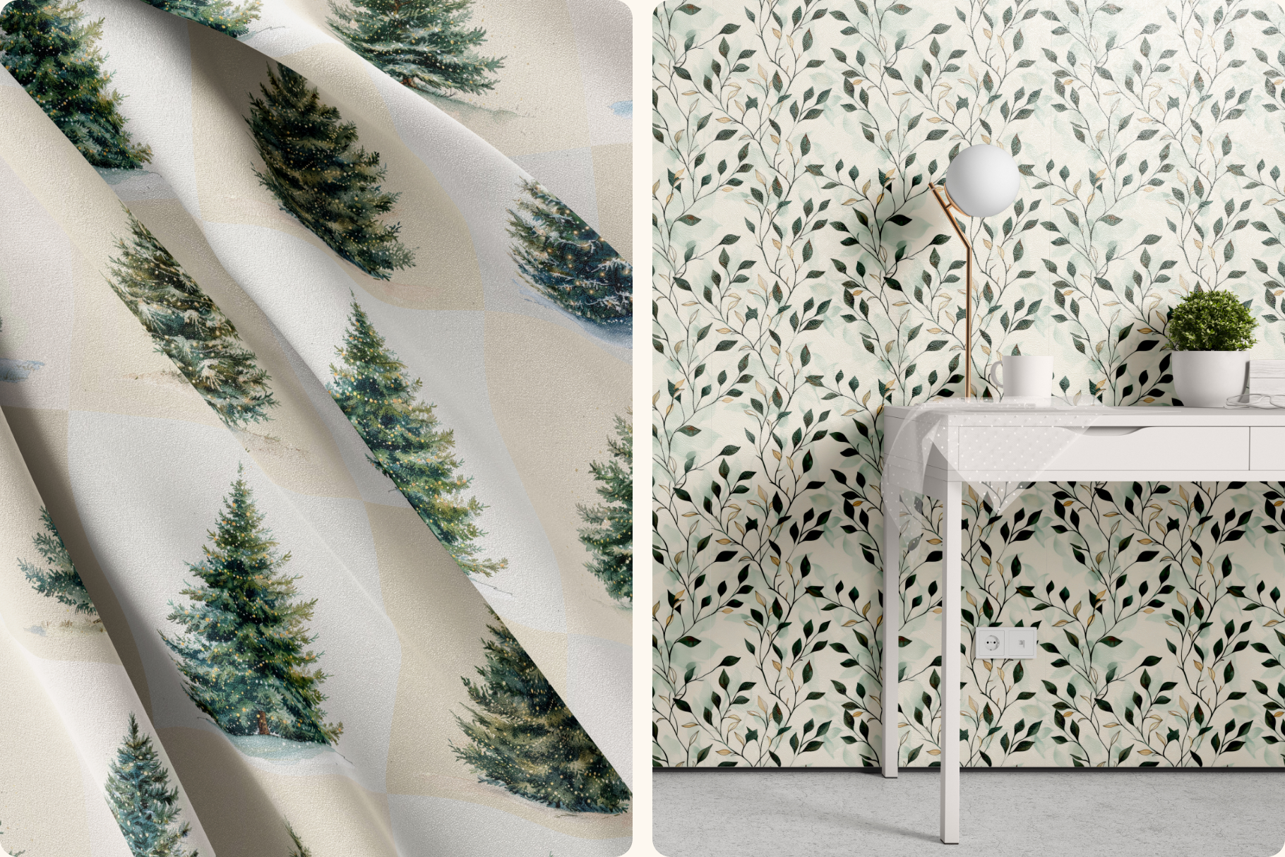 Elegant Christmas Set: A collection of 13 original Christmas seamless patterns, from soft winter forests and pine sprigs to a retro red car print and delicate gold trees. - image 11