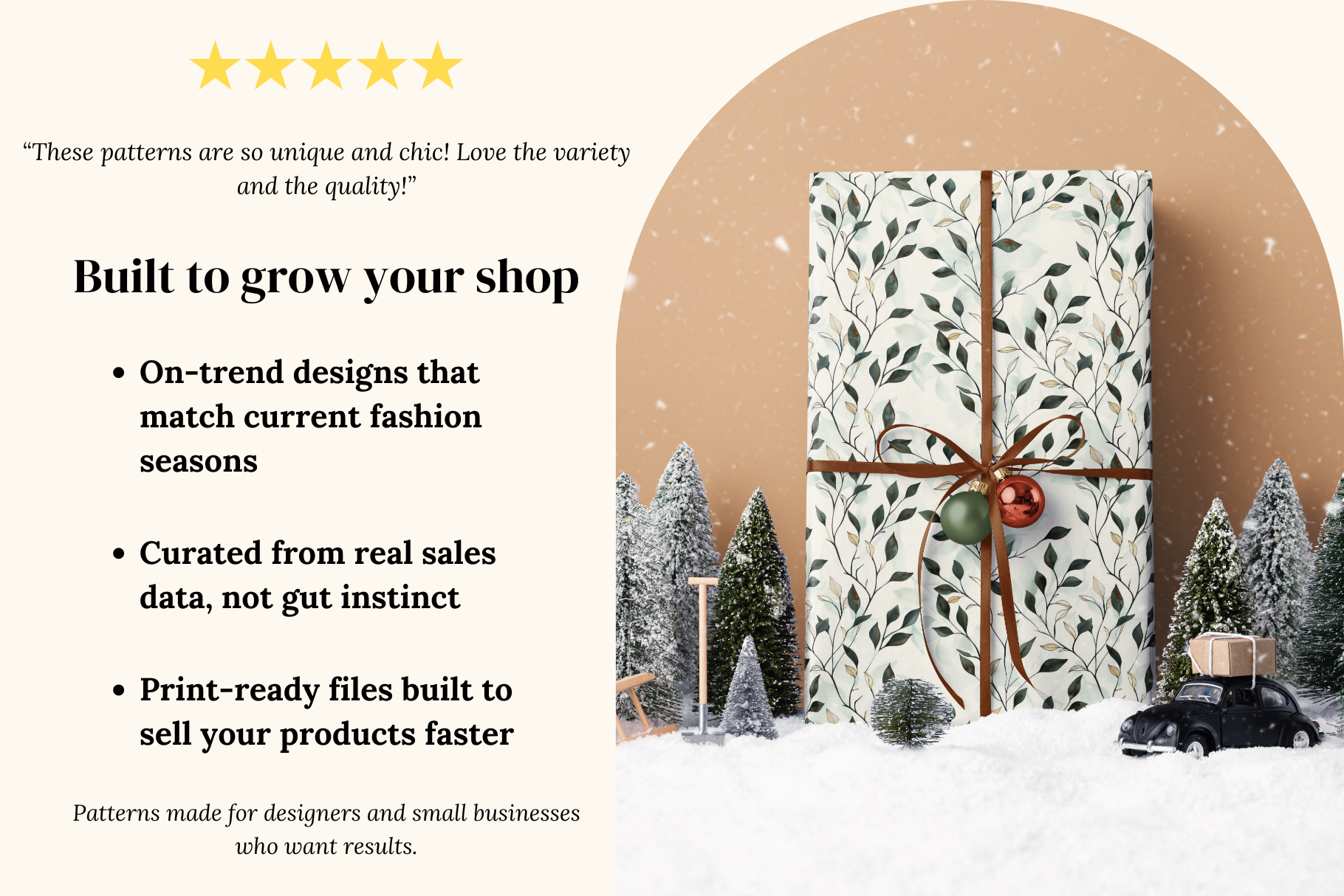 Elegant Christmas Set: A collection of 13 original Christmas seamless patterns, from soft winter forests and pine sprigs to a retro red car print and delicate gold trees. - image 3