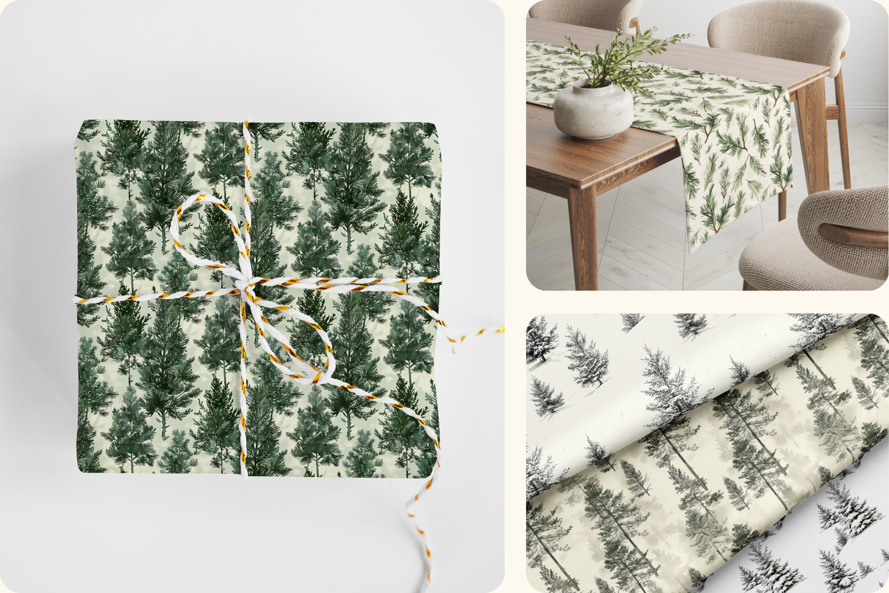 Elegant Christmas Set: A collection of 13 original Christmas seamless patterns, from soft winter forests and pine sprigs to a retro red car print and delicate gold trees. - image 7