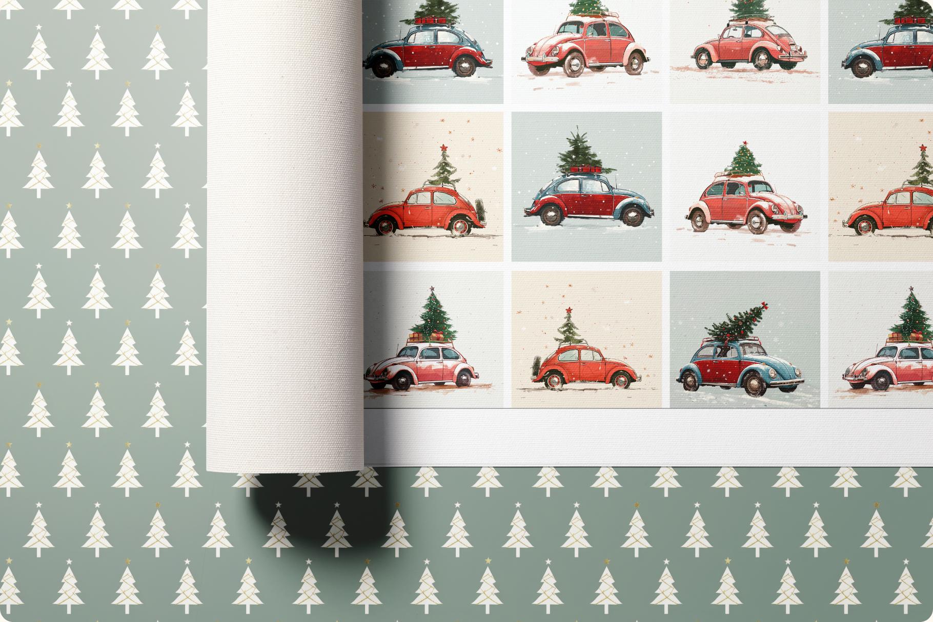 Elegant Christmas Set: A collection of 13 original Christmas seamless patterns, from soft winter forests and pine sprigs to a retro red car print and delicate gold trees. - image 8