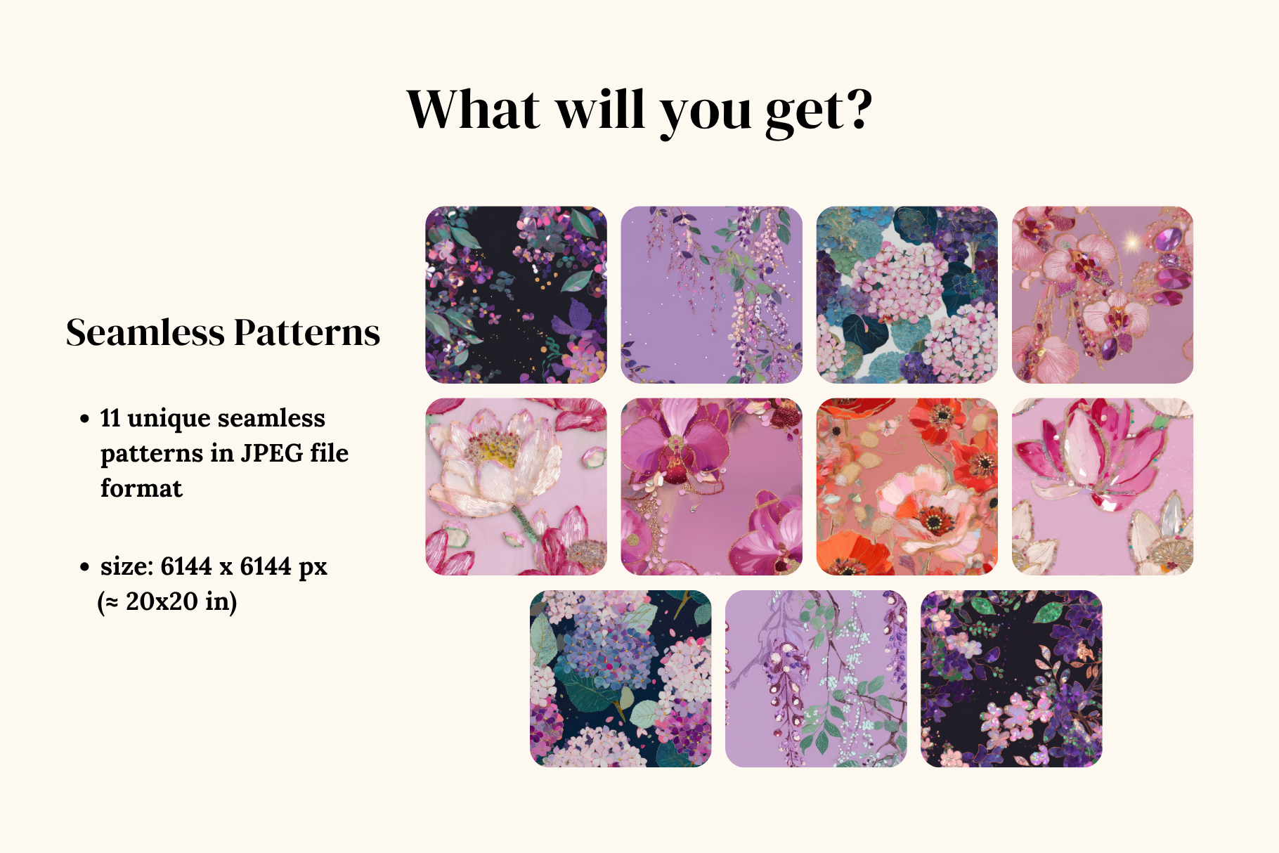 Gilded Petal Jeweled Florals: Gilded Petal is a set of 11 jeweled floral seamless patterns. - image 2