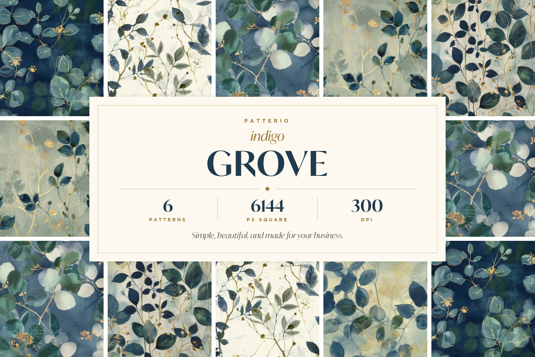 Indigo Grove Eucalyptus Botanicals: A curated collection of 6 original indigo grove eucalyptus botanicals seamless patterns. - image 1