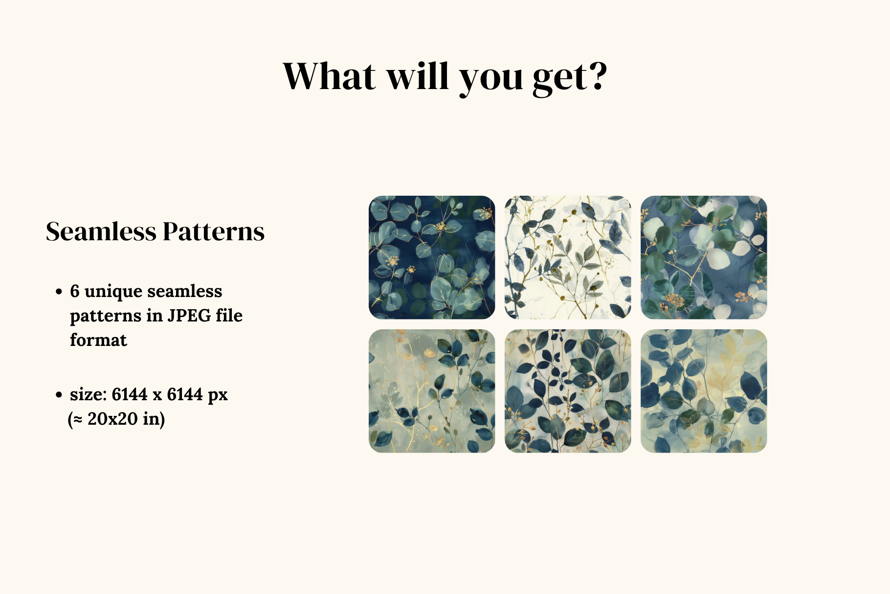 Indigo Grove Eucalyptus Botanicals: A curated collection of 6 original indigo grove eucalyptus botanicals seamless patterns. - image 2