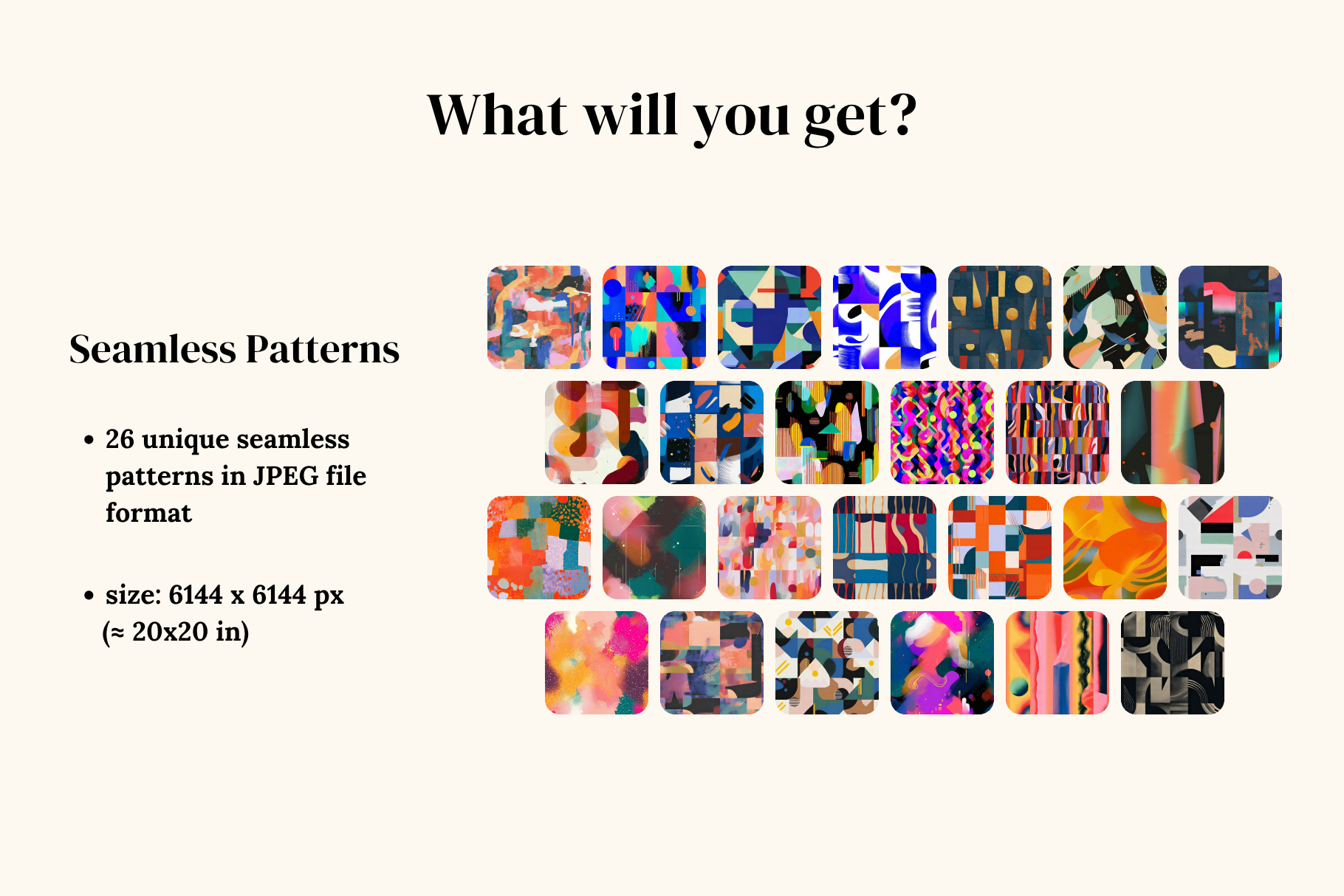 Color Pop Abstract Patterns: A curated collection of 26 original colorful abstract seamless patterns. - image 2