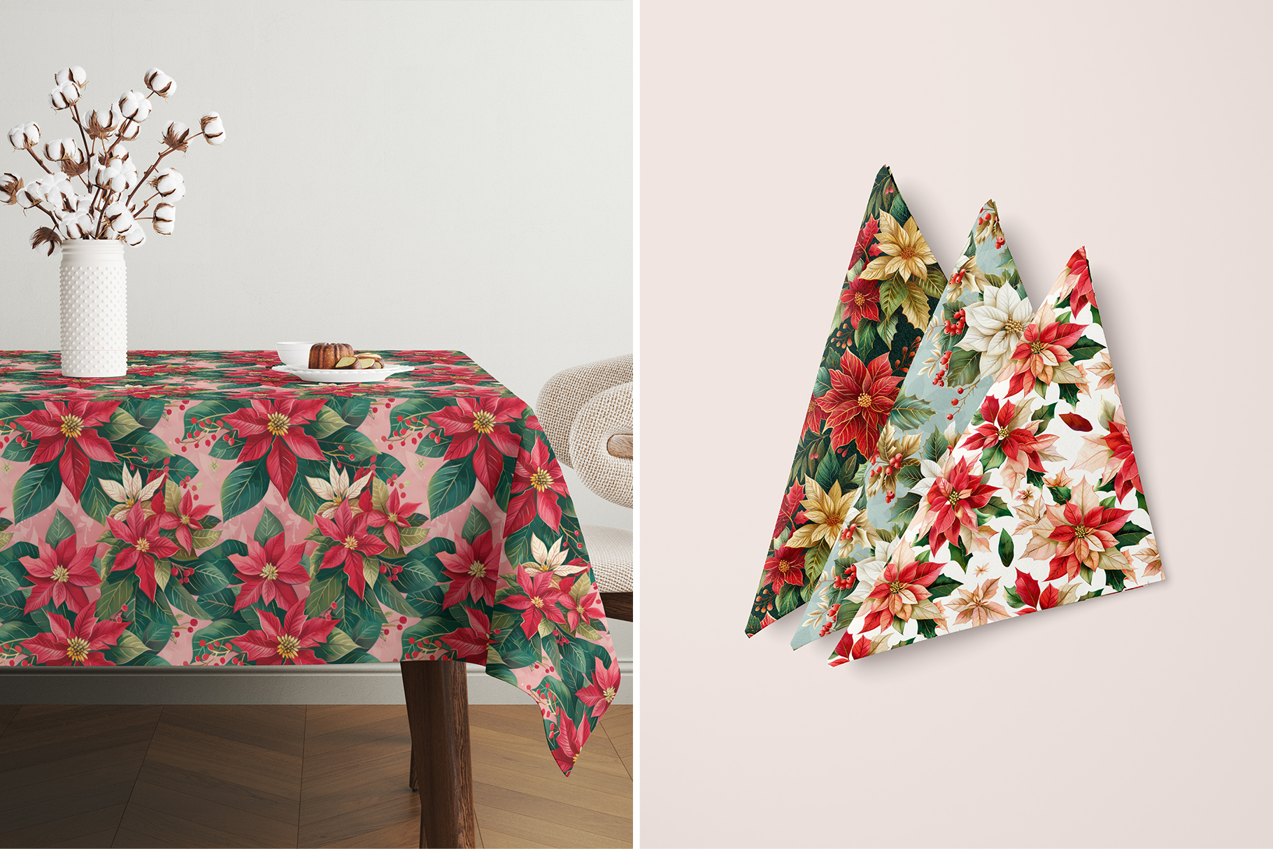 Christmas Poinsettia Patterns: A curated collection of 8 original Christmas poinsettia seamless patterns. - image 10
