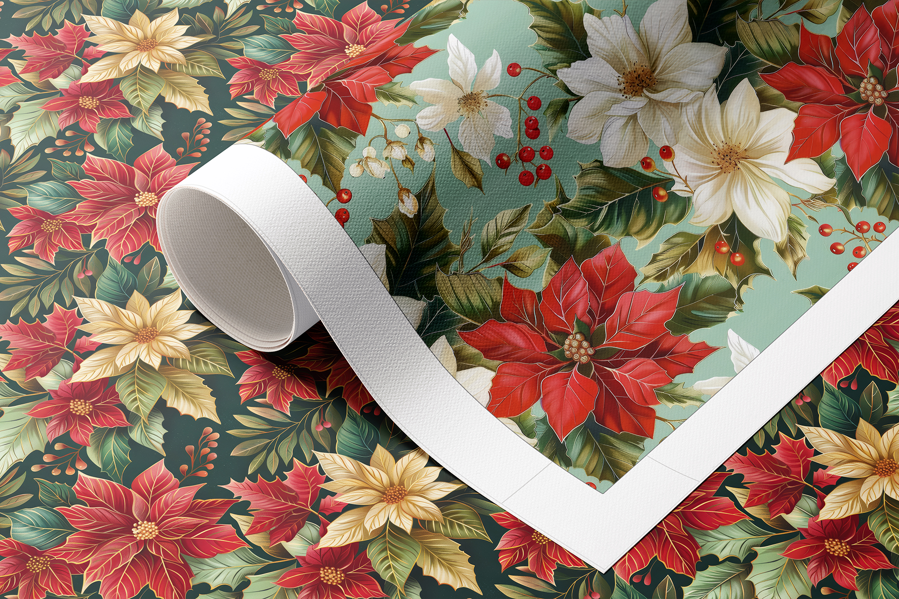Christmas Poinsettia Patterns: A curated collection of 8 original Christmas poinsettia seamless patterns. - image 5