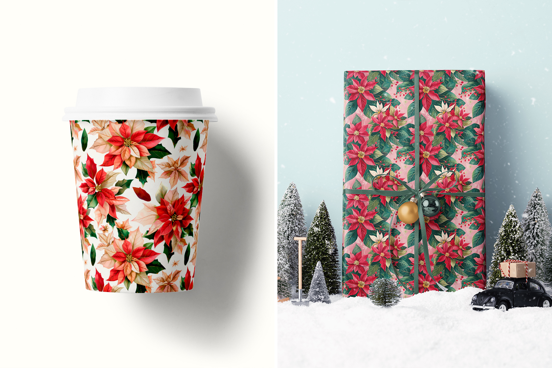 Christmas Poinsettia Patterns: A curated collection of 8 original Christmas poinsettia seamless patterns. - image 8