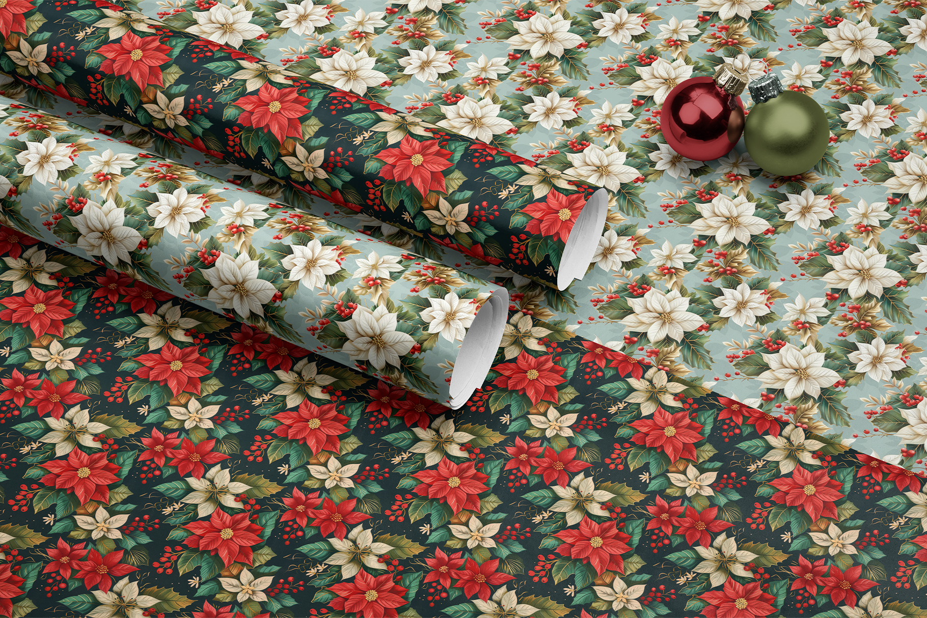 Christmas Poinsettia Patterns: A curated collection of 8 original Christmas poinsettia seamless patterns. - image 9