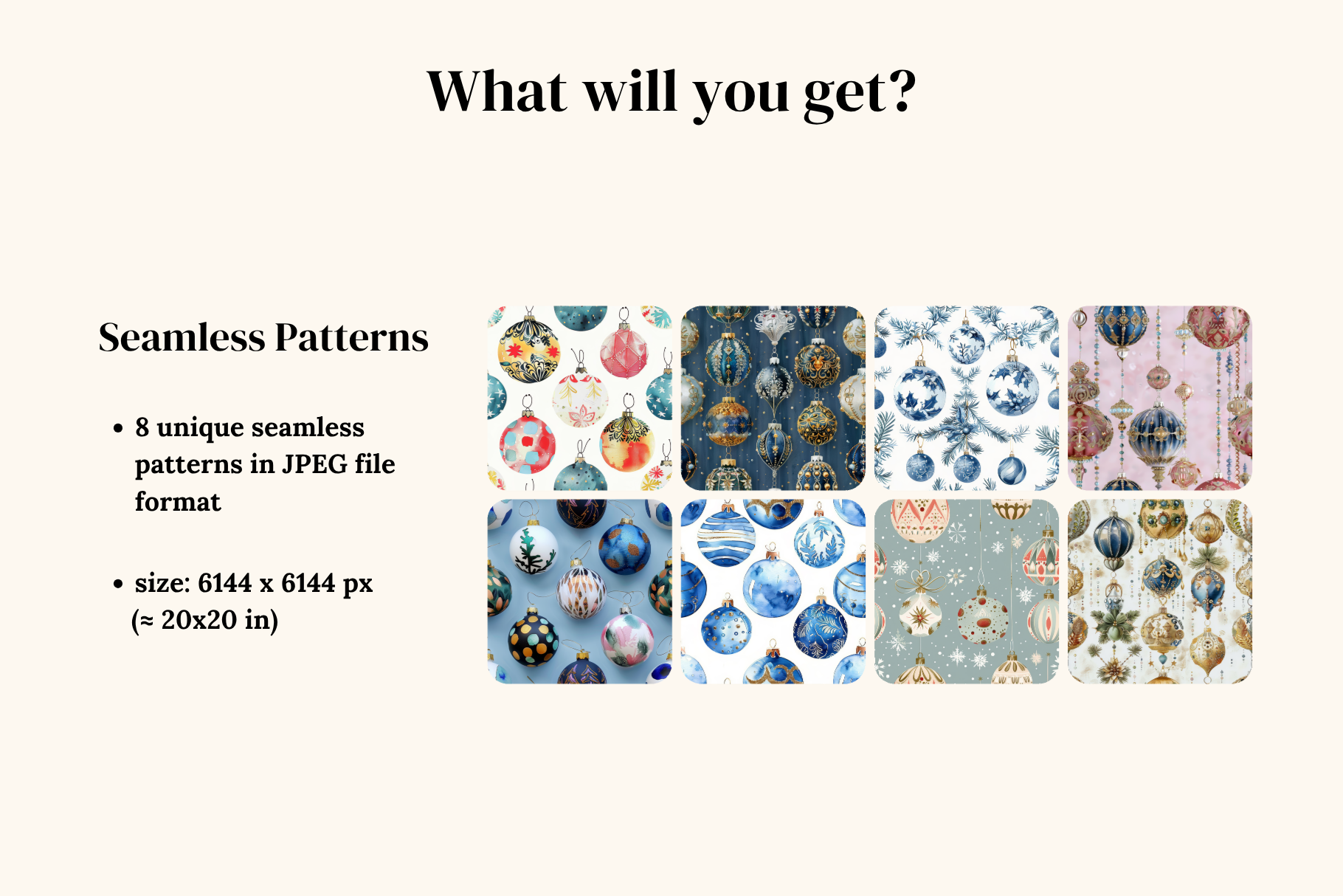 Christmas Balls Patterns: A curated collection of 8 original Christmas ornament seamless patterns. - image 2