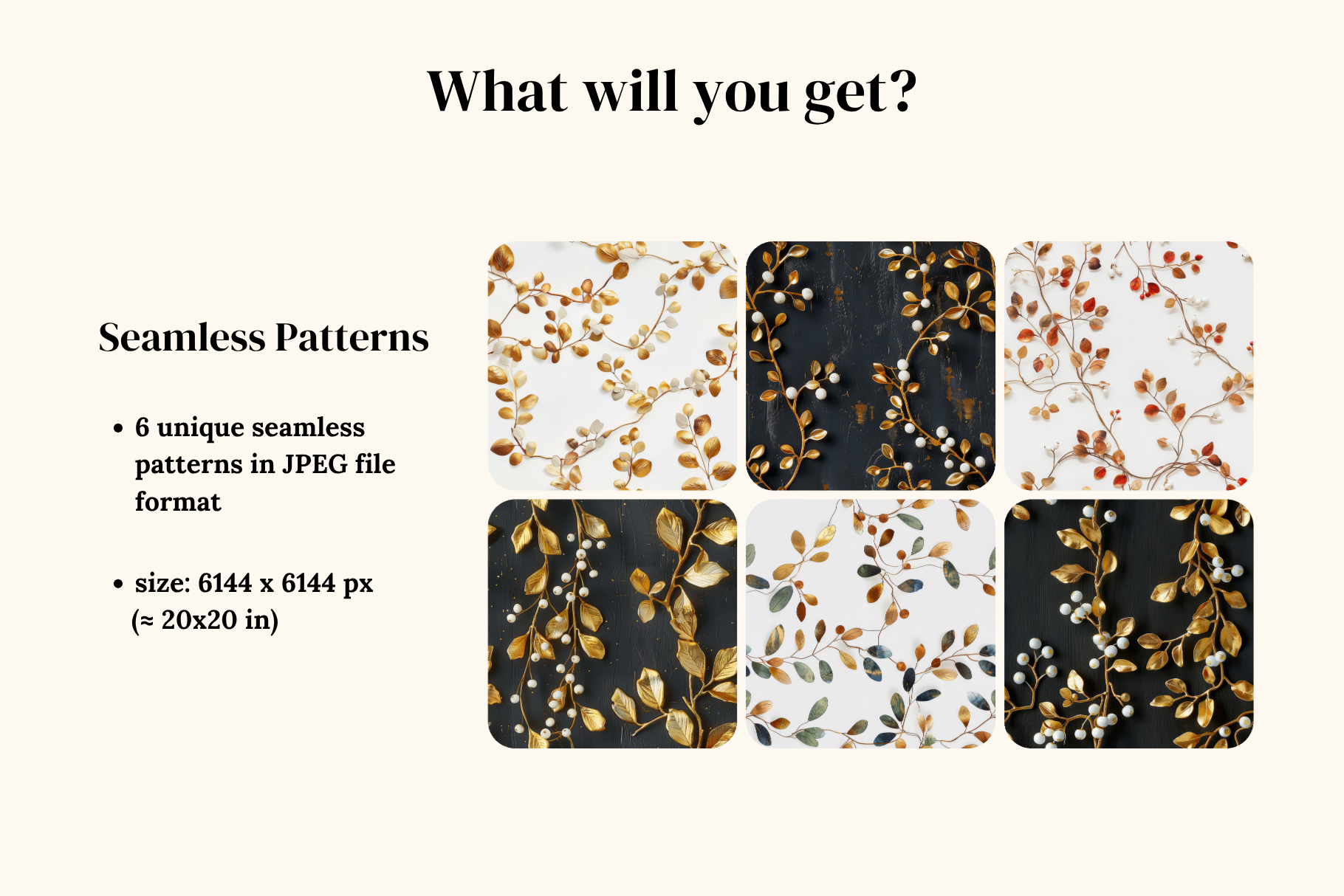 Christmas Golden Berries Patterns: A curated collection of 6 original Christmas golden berry seamless patterns. - image 2