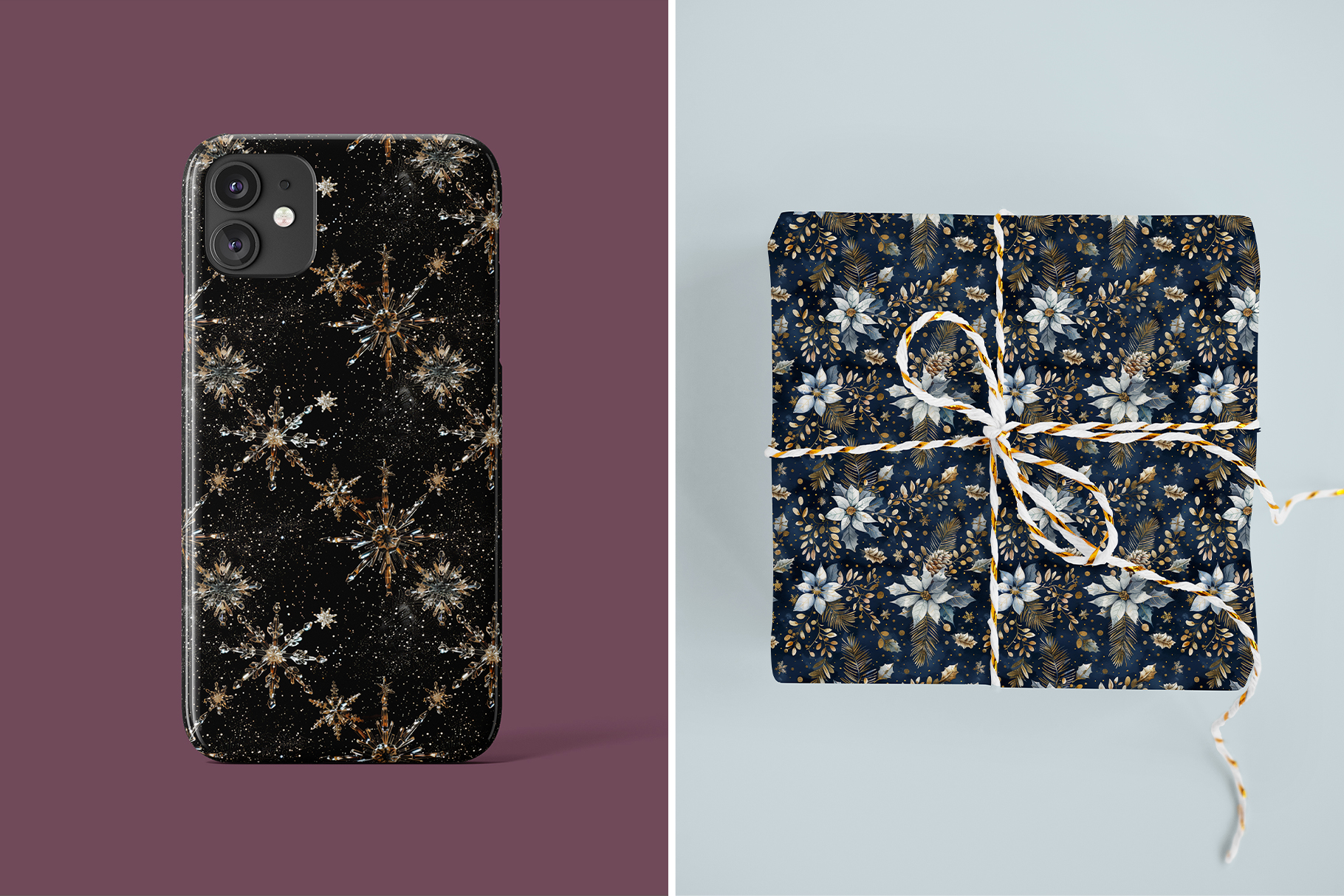 Winter Whimsy Patterns: A curated collection of 6 original Christmas navy and gold seamless patterns. - image 10