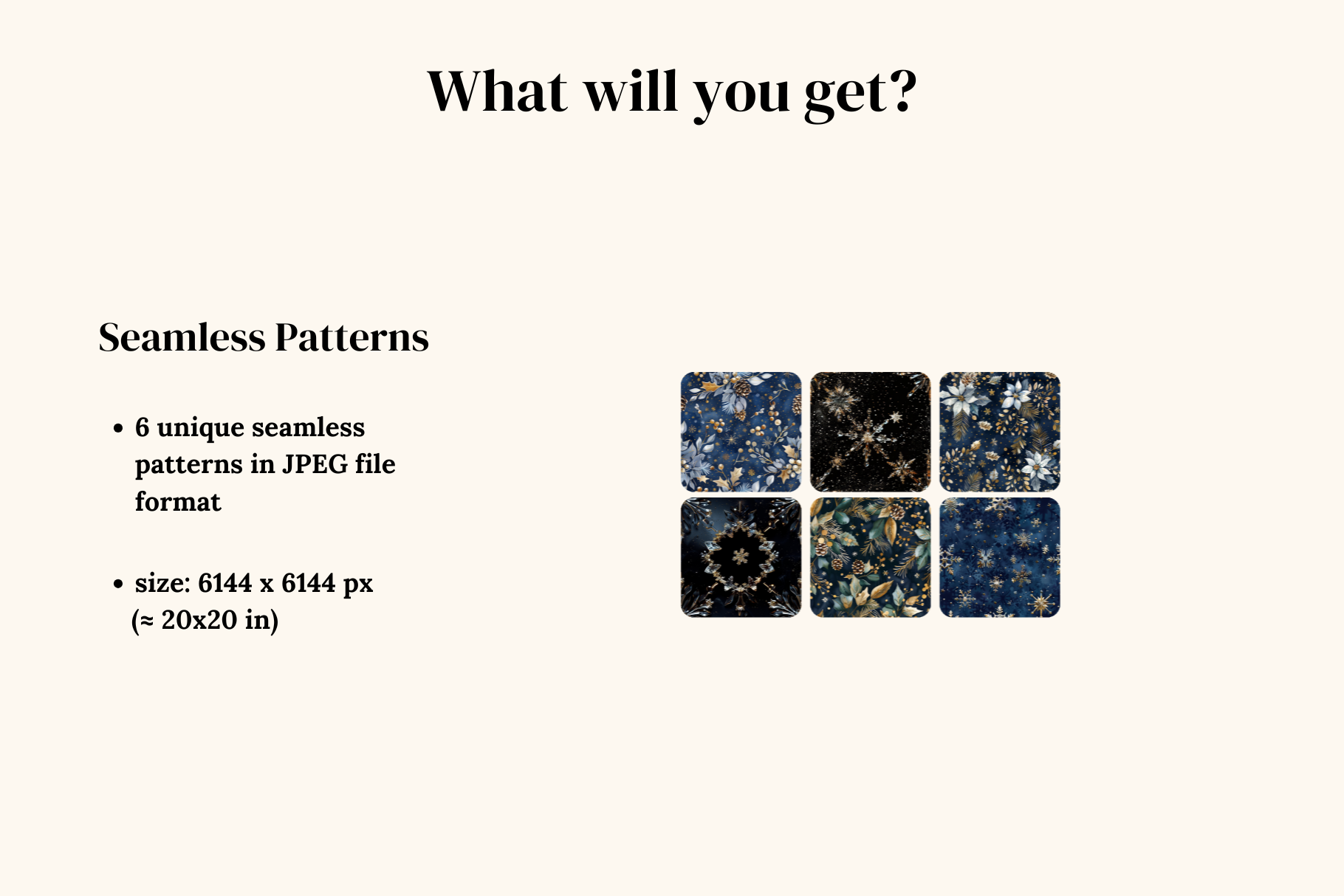Winter Whimsy Patterns: A curated collection of 6 original Christmas navy and gold seamless patterns. - image 2