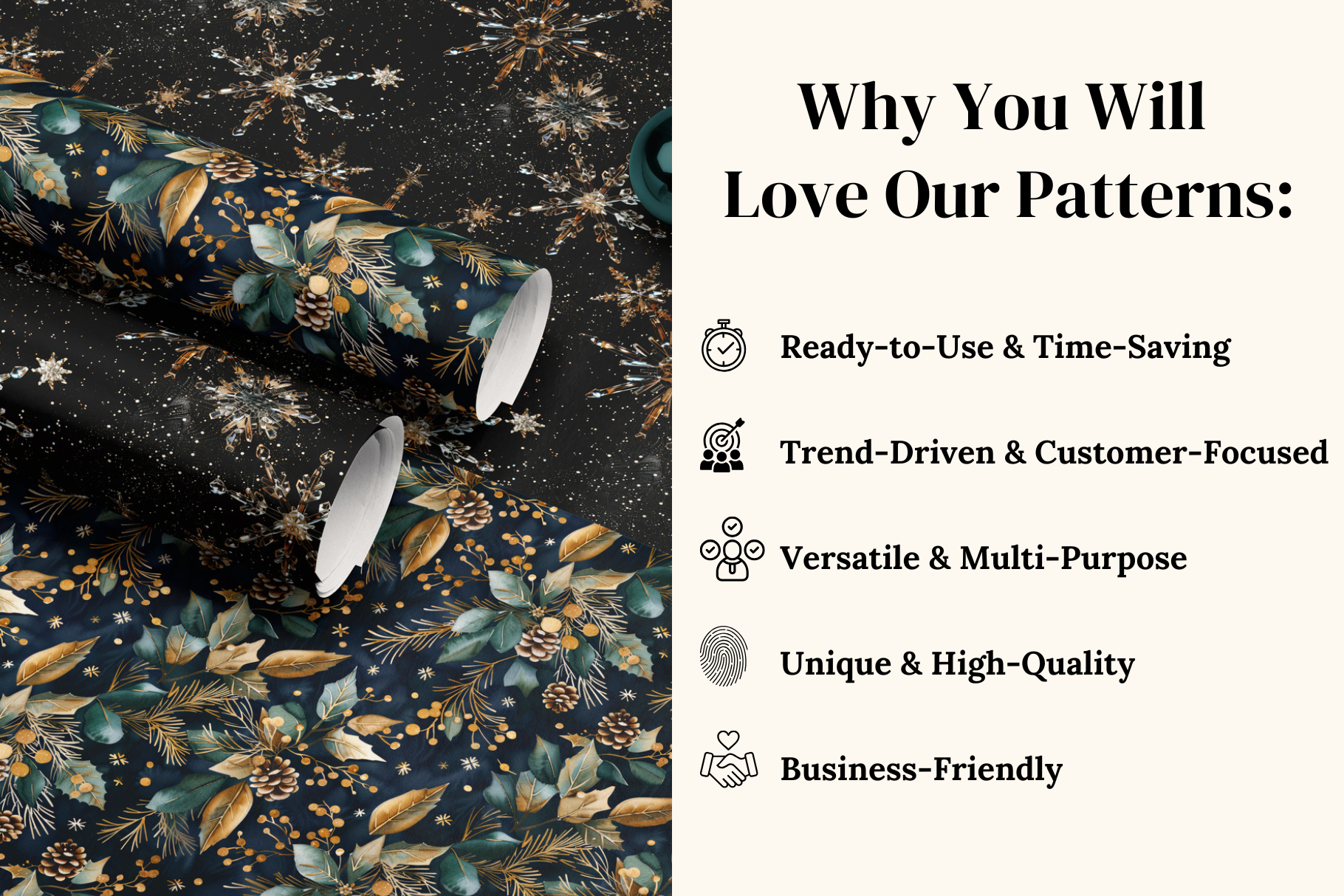 Winter Whimsy Patterns: A curated collection of 6 original Christmas navy and gold seamless patterns. - image 4
