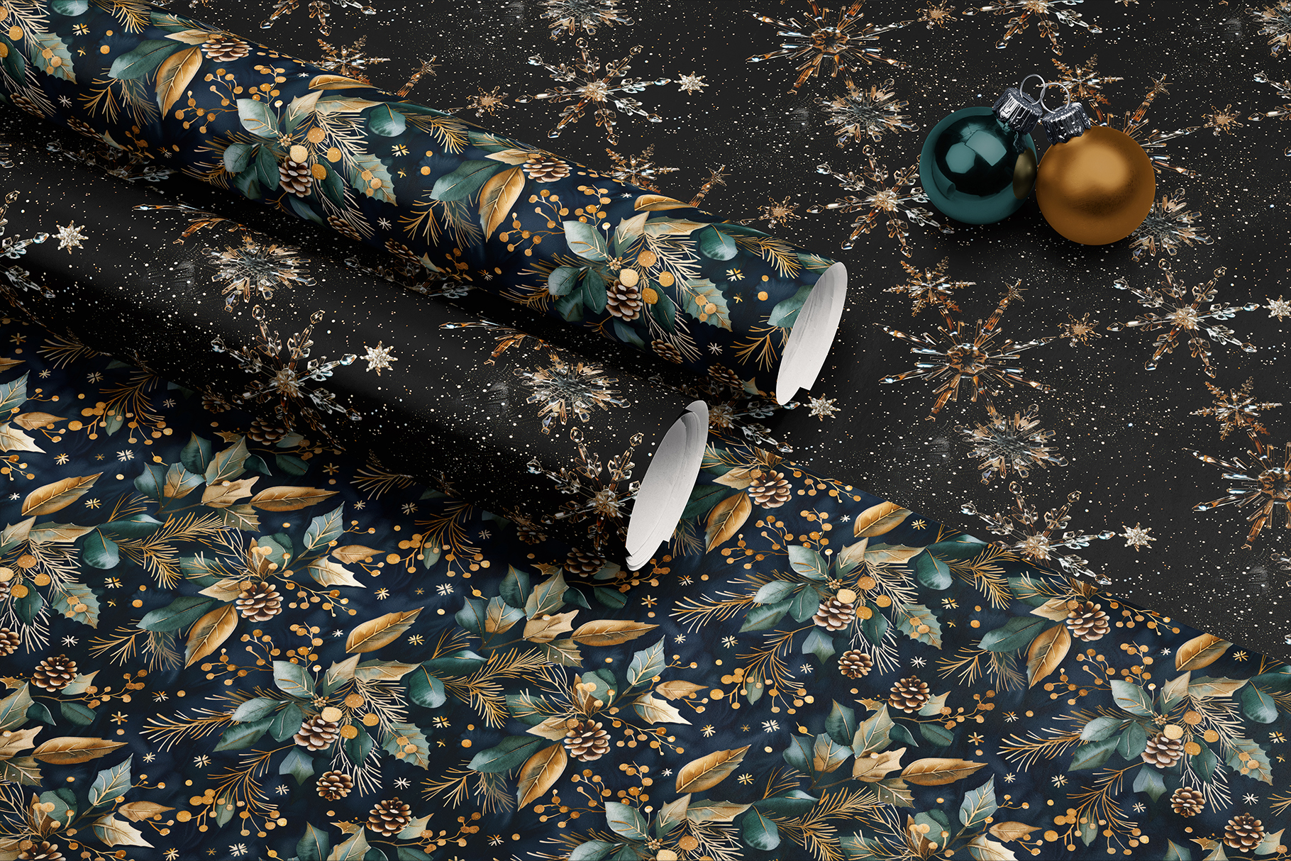 Winter Whimsy Patterns: A curated collection of 6 original Christmas navy and gold seamless patterns. - image 5