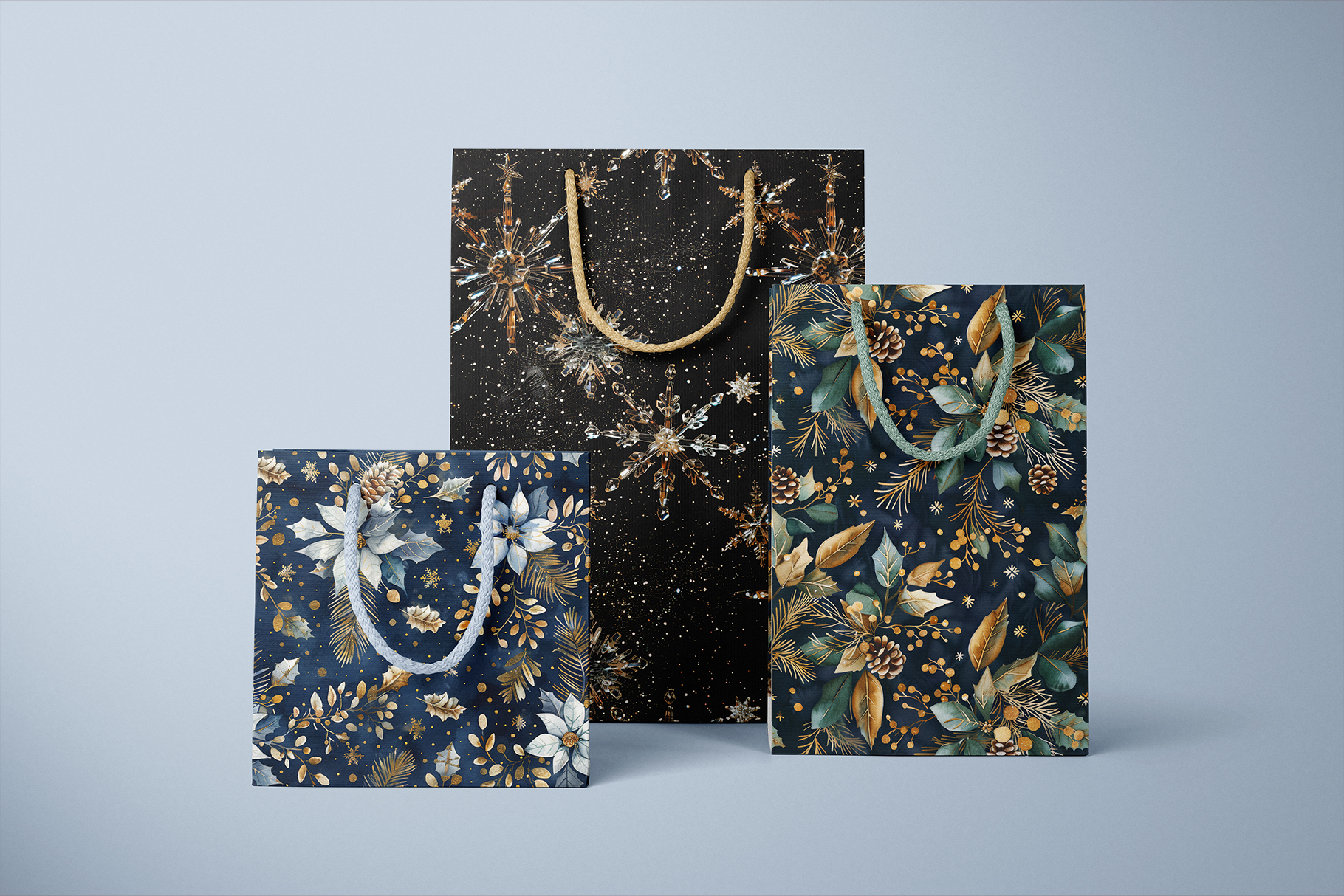 Winter Whimsy Patterns: A curated collection of 6 original Christmas navy and gold seamless patterns. - image 6