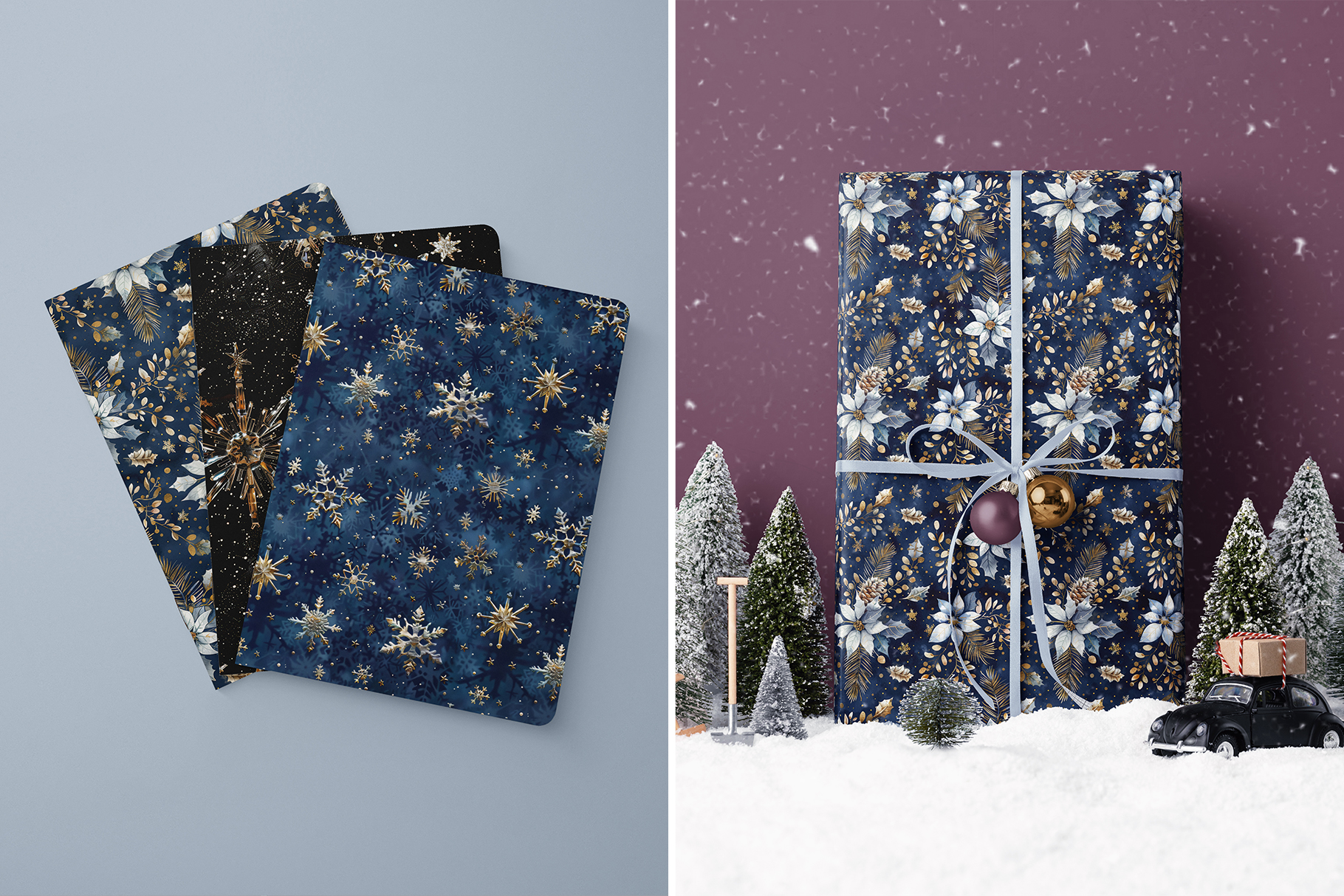 Winter Whimsy Patterns: A curated collection of 6 original Christmas navy and gold seamless patterns. - image 7