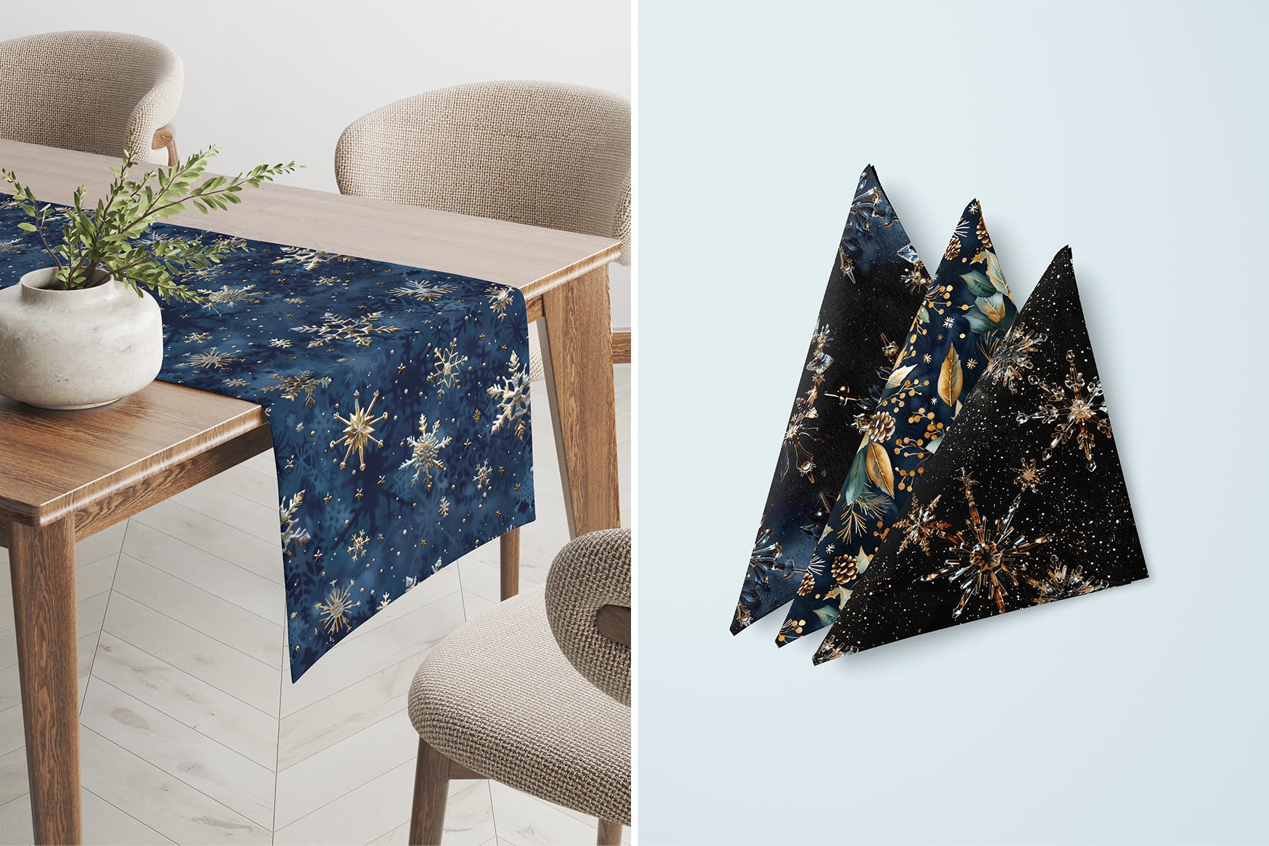 Winter Whimsy Patterns: A curated collection of 6 original Christmas navy and gold seamless patterns. - image 8