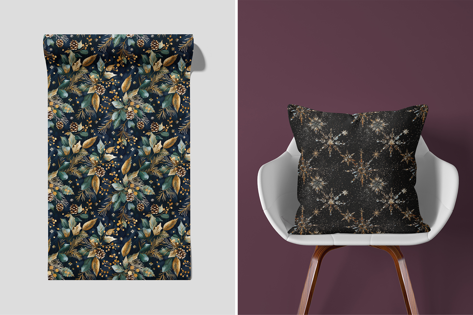 Winter Whimsy Patterns: A curated collection of 6 original Christmas navy and gold seamless patterns. - image 9