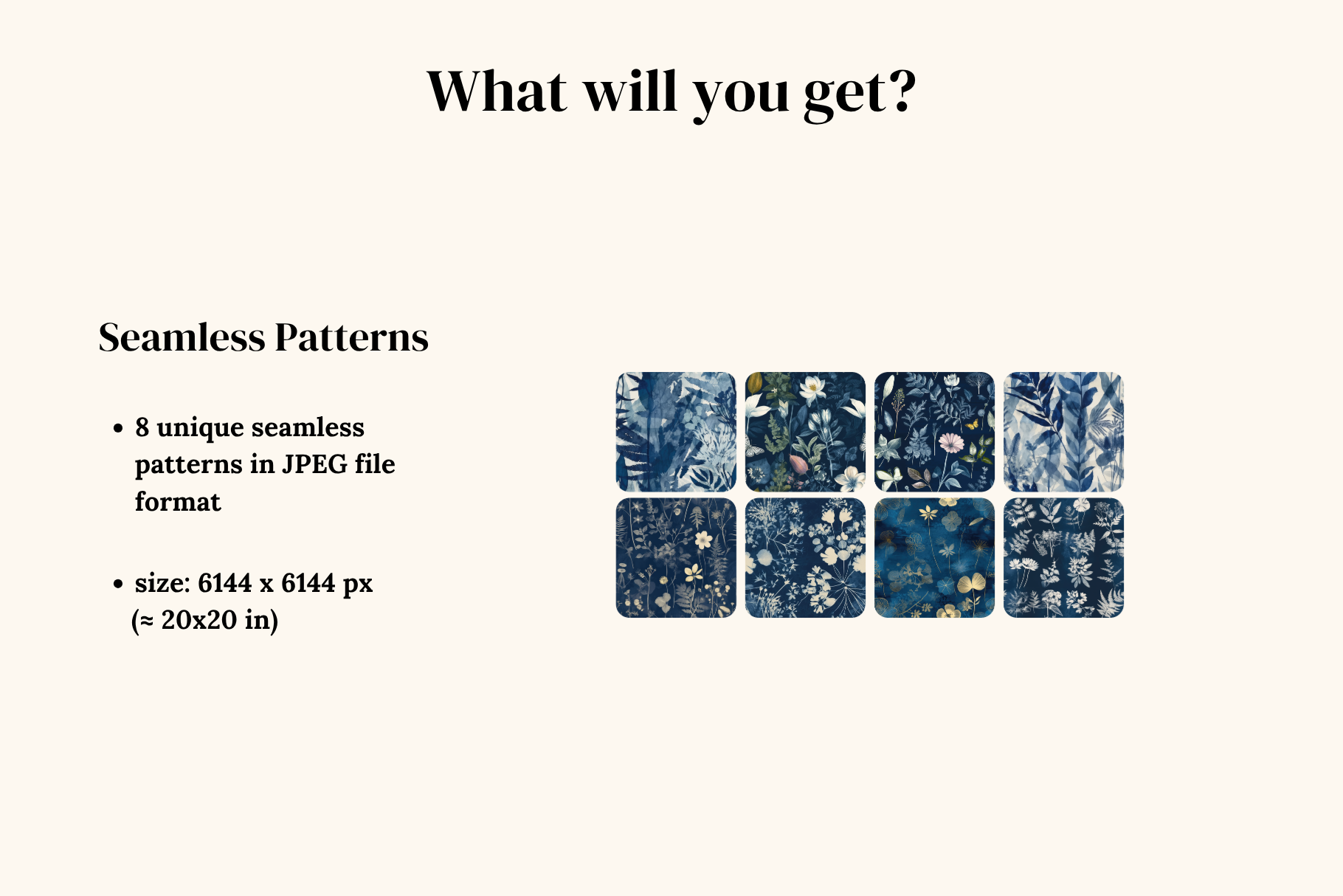 Cyanotype Botanical Patterns: A curated collection of 8 original cyanotype botanical seamless patterns. - image 2