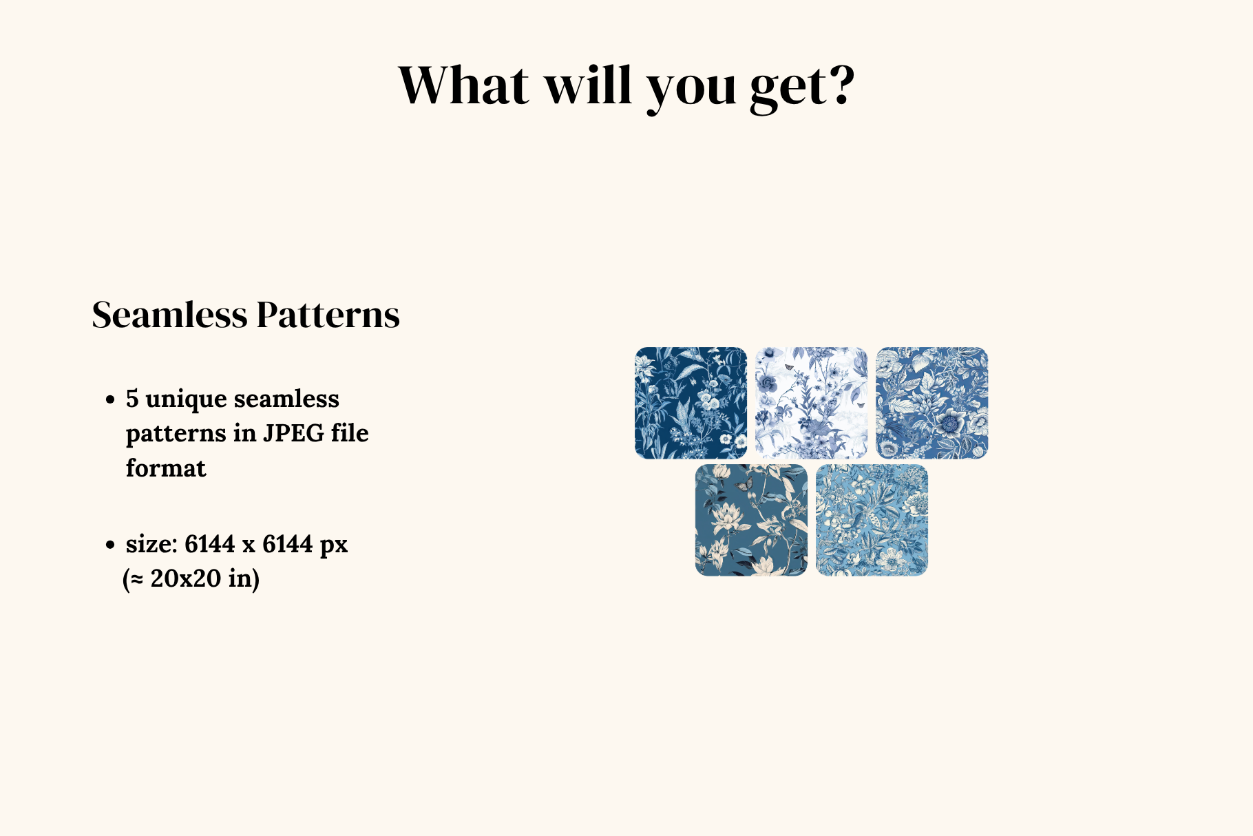 Chinoiserie Blue Botanical Patterns: A curated collection of 5 original chinoiserie blue botanical seamless patterns. - image 2