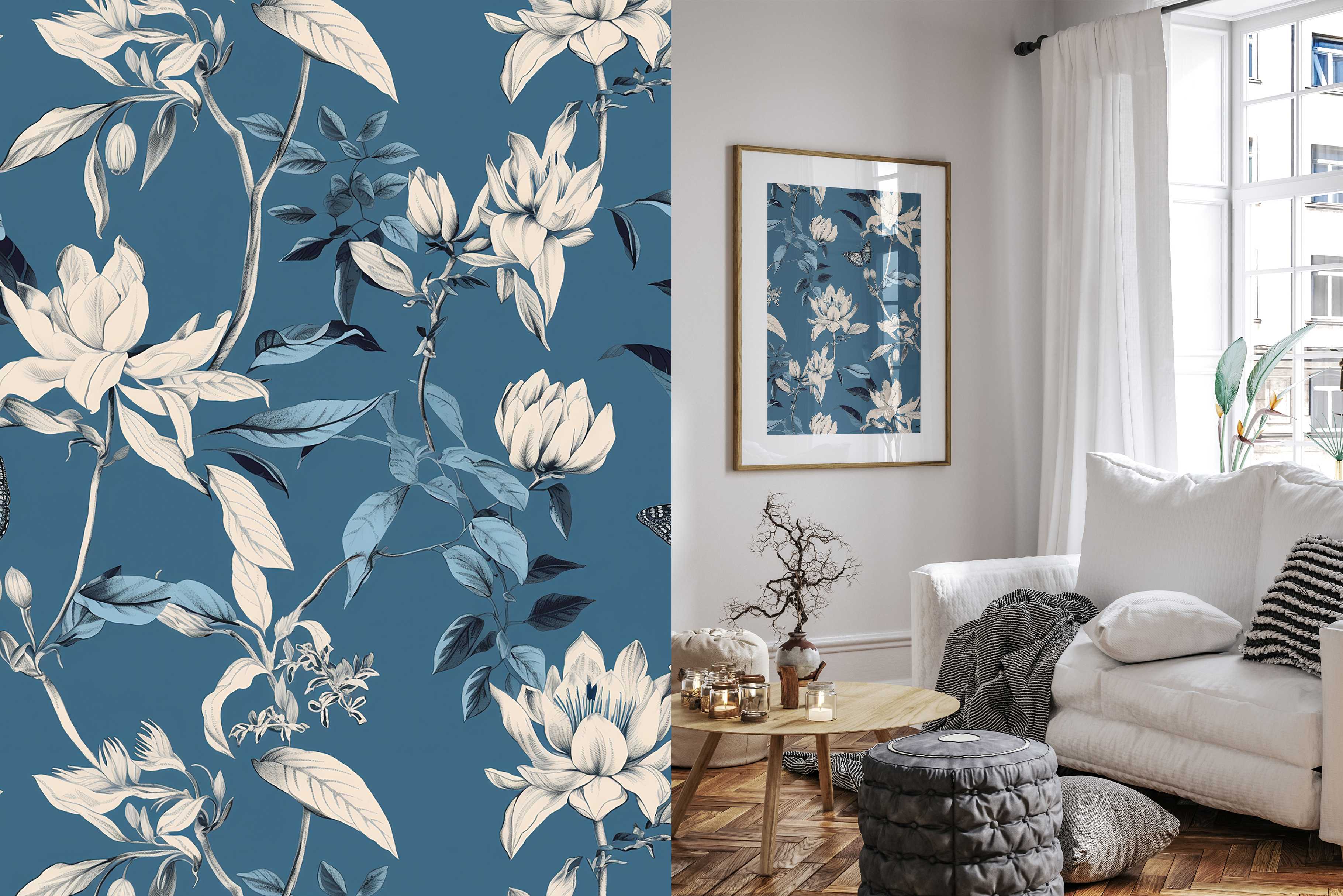Chinoiserie Blue Botanical Patterns: A curated collection of 5 original chinoiserie blue botanical seamless patterns. - image 9