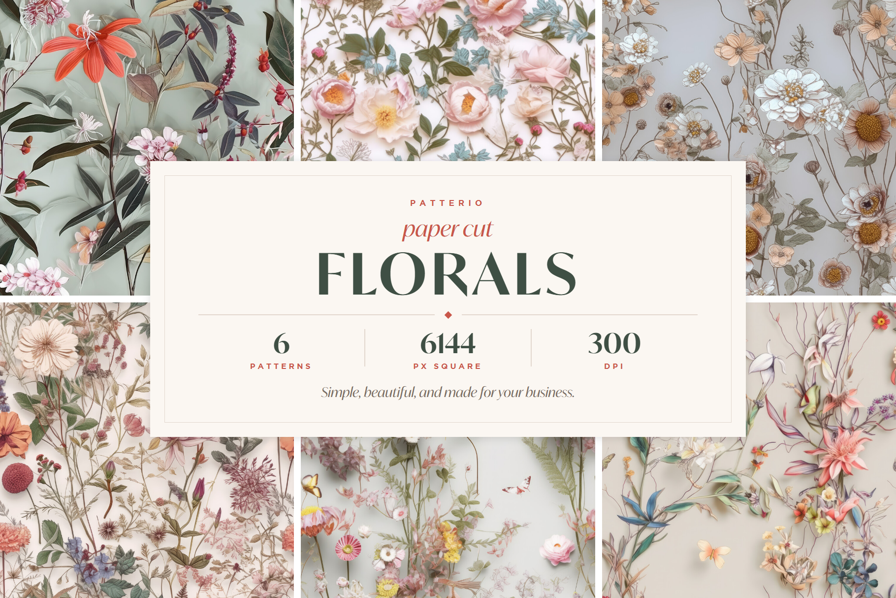 Paper Cut Floral Patterns: A curated collection of 6 original paper cut floral seamless patterns. - image 1