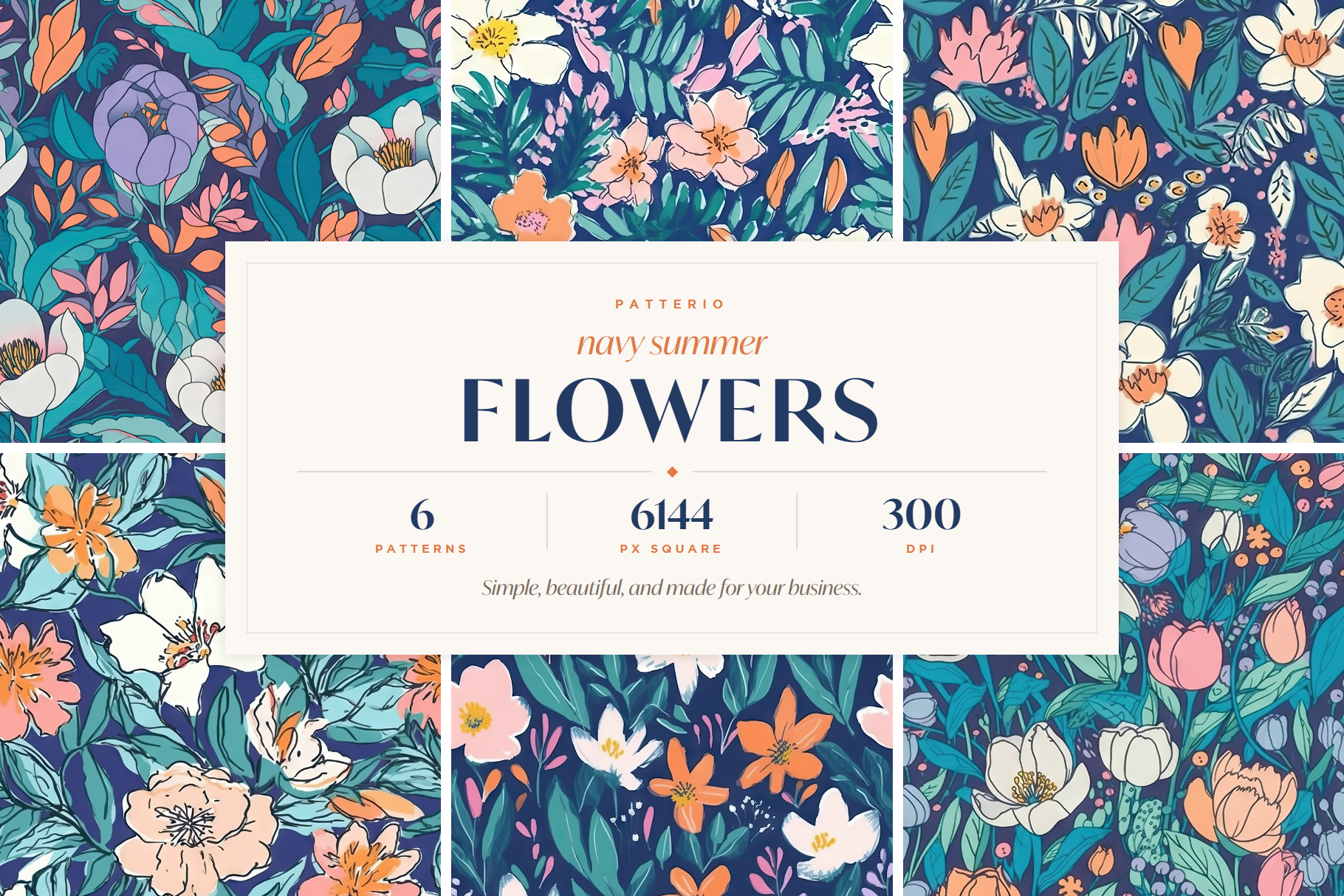 Navy Summer Flowers Patterns