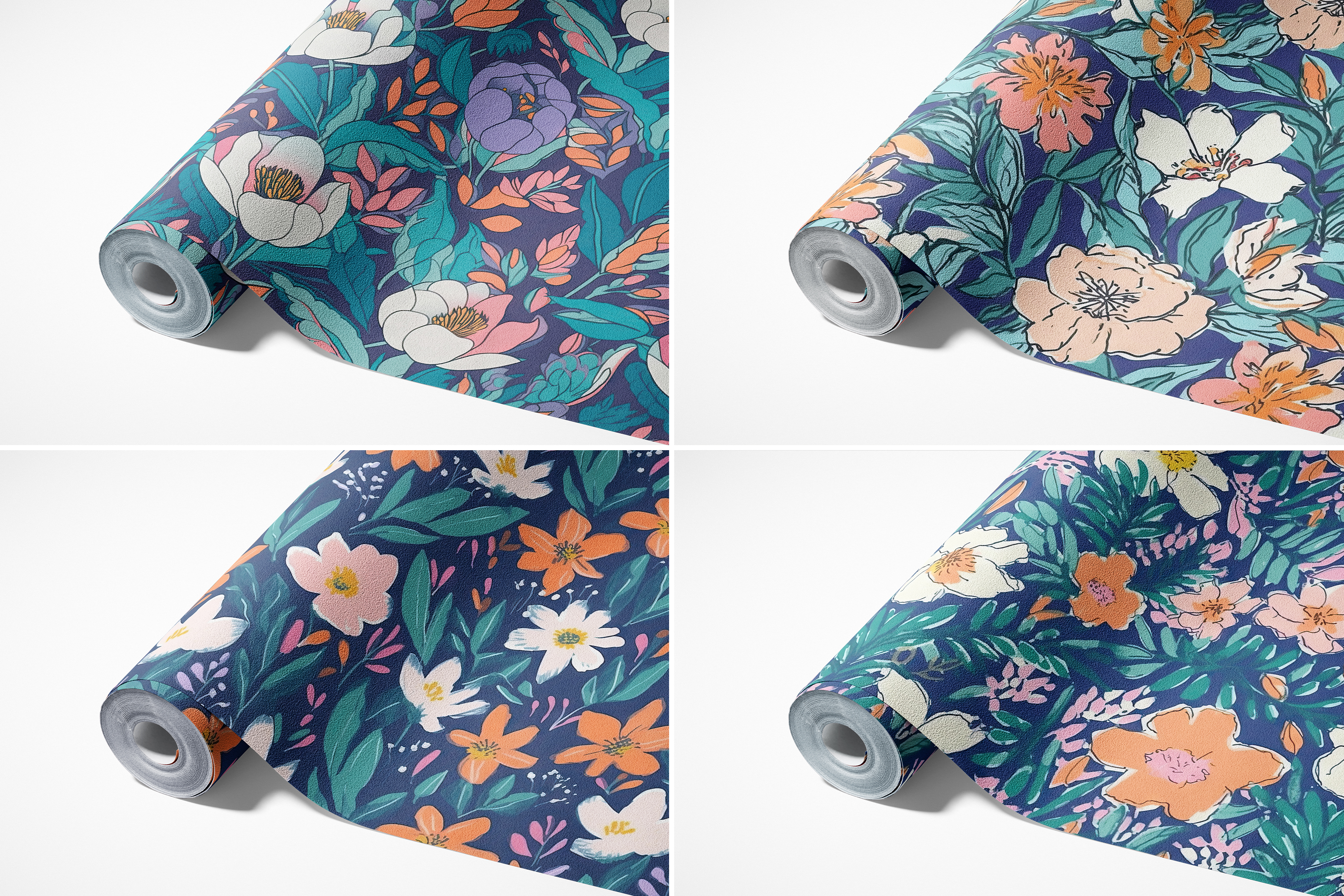 Navy Summer Flowers Patterns: A curated collection of 6 original navy summer floral seamless patterns. - image 10