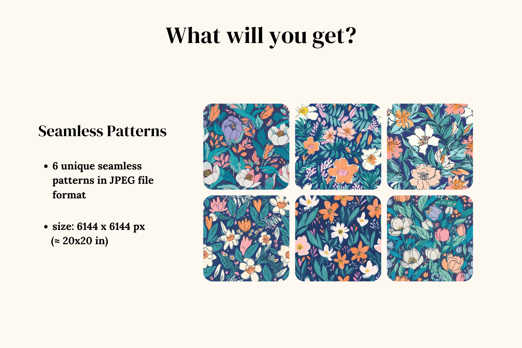 Navy Summer Flowers Patterns: A curated collection of 6 original navy summer floral seamless patterns. - image 2