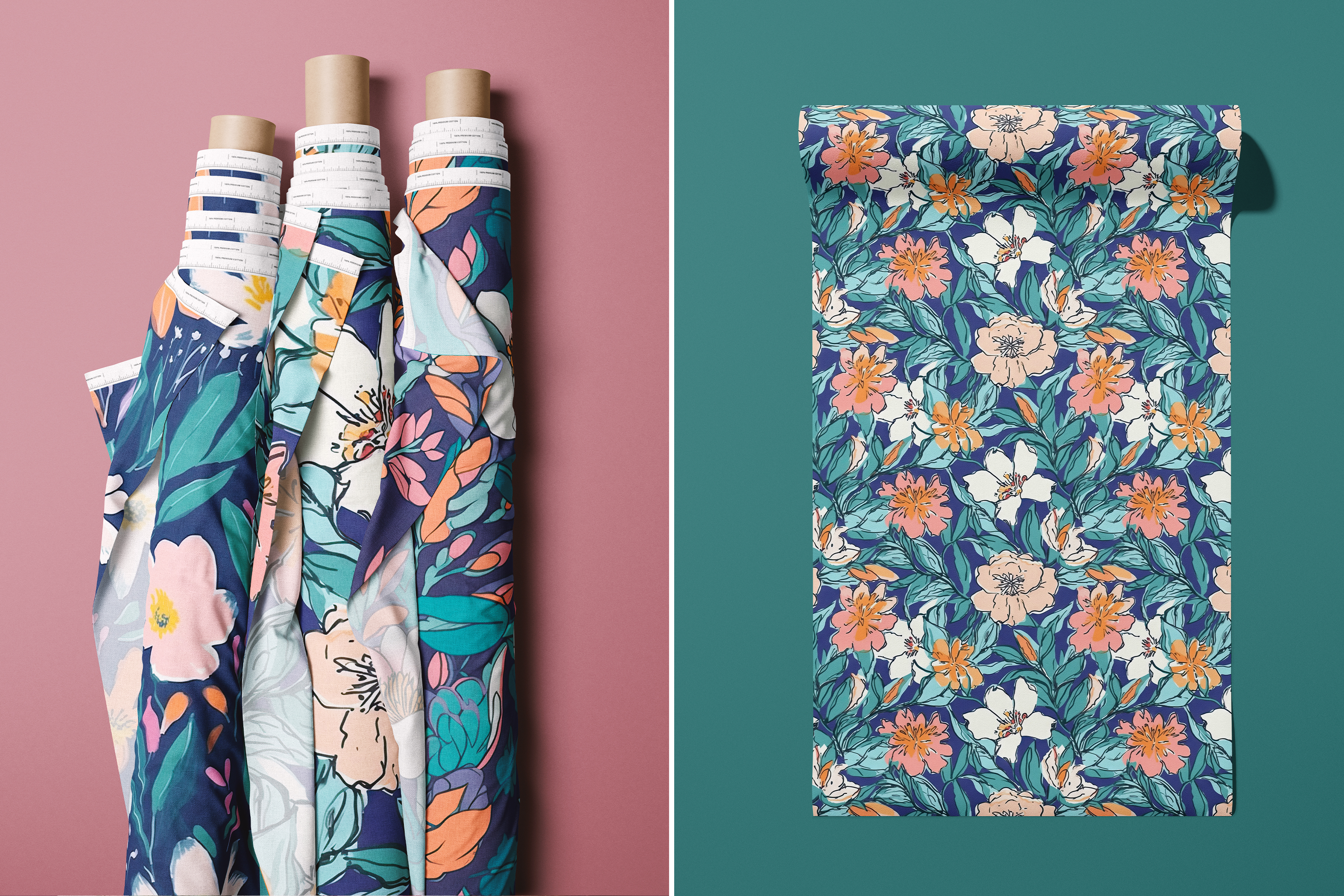 Navy Summer Flowers Patterns: A curated collection of 6 original navy summer floral seamless patterns. - image 5