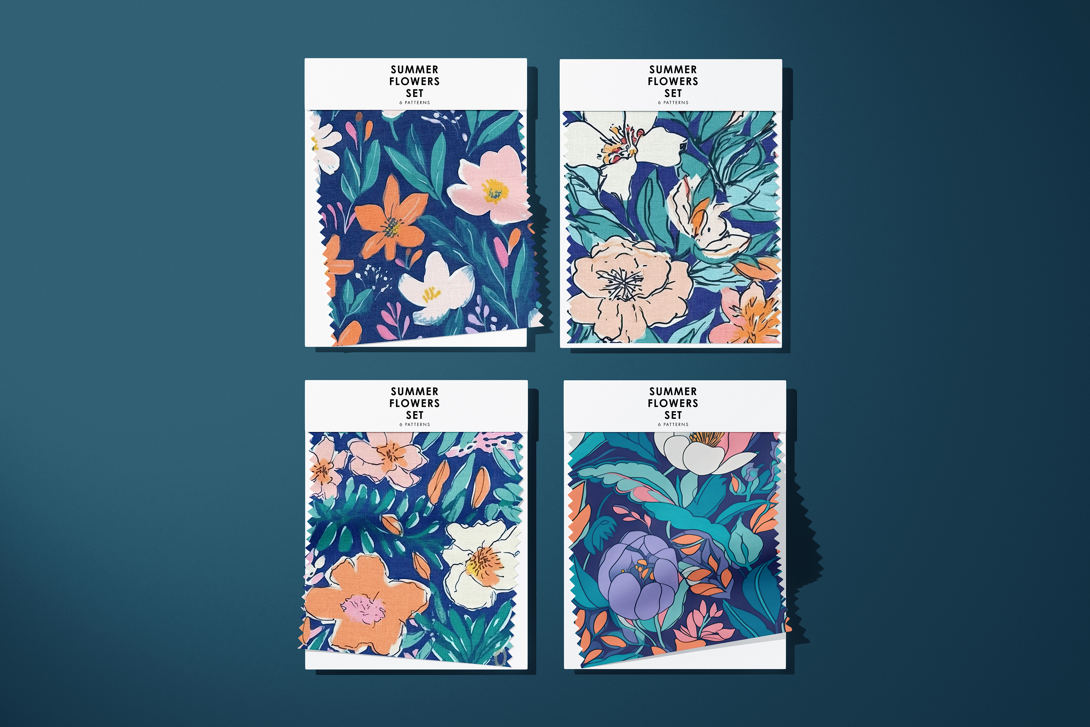 Navy Summer Flowers Patterns: A curated collection of 6 original navy summer floral seamless patterns. - image 8