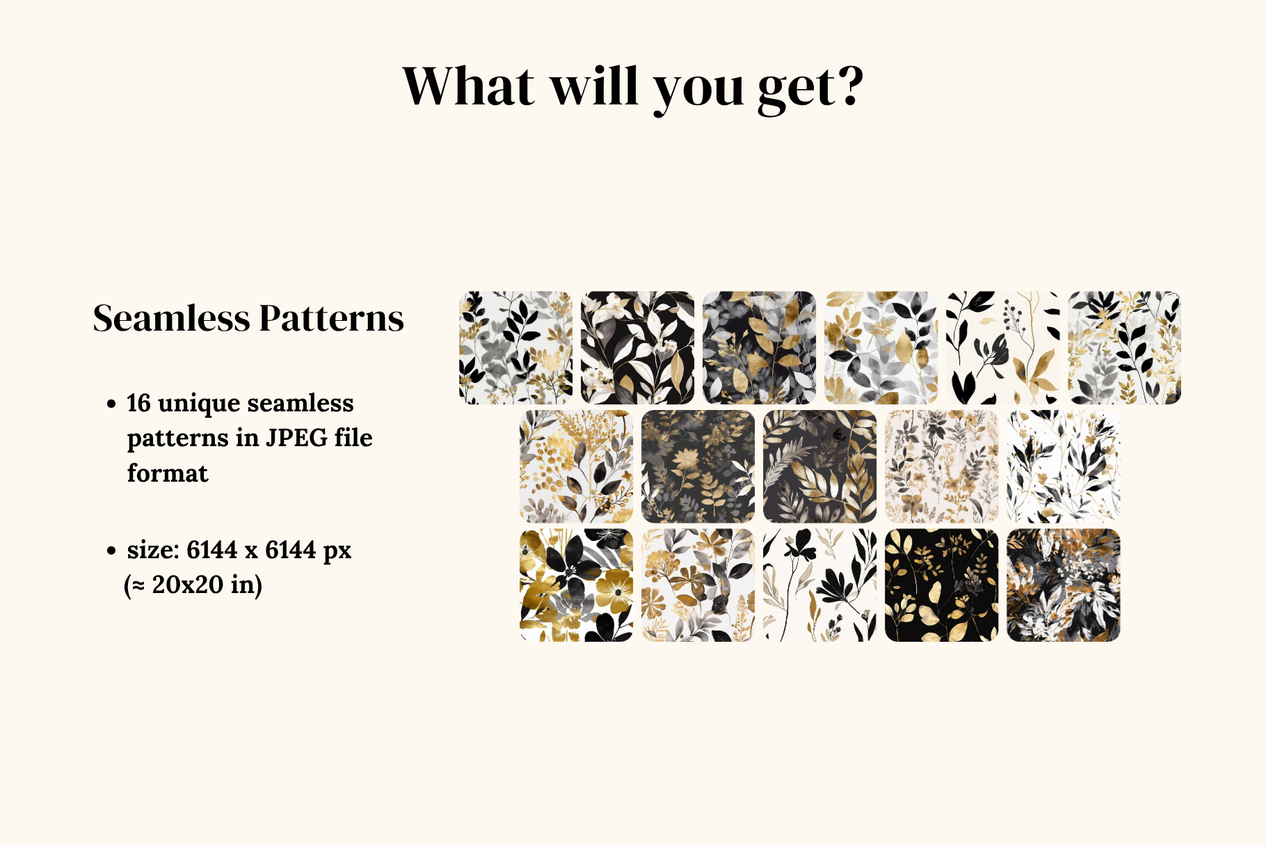 Black and Gold Botanical Patterns: A curated collection of 16 original black and gold botanical seamless patterns. - image 2