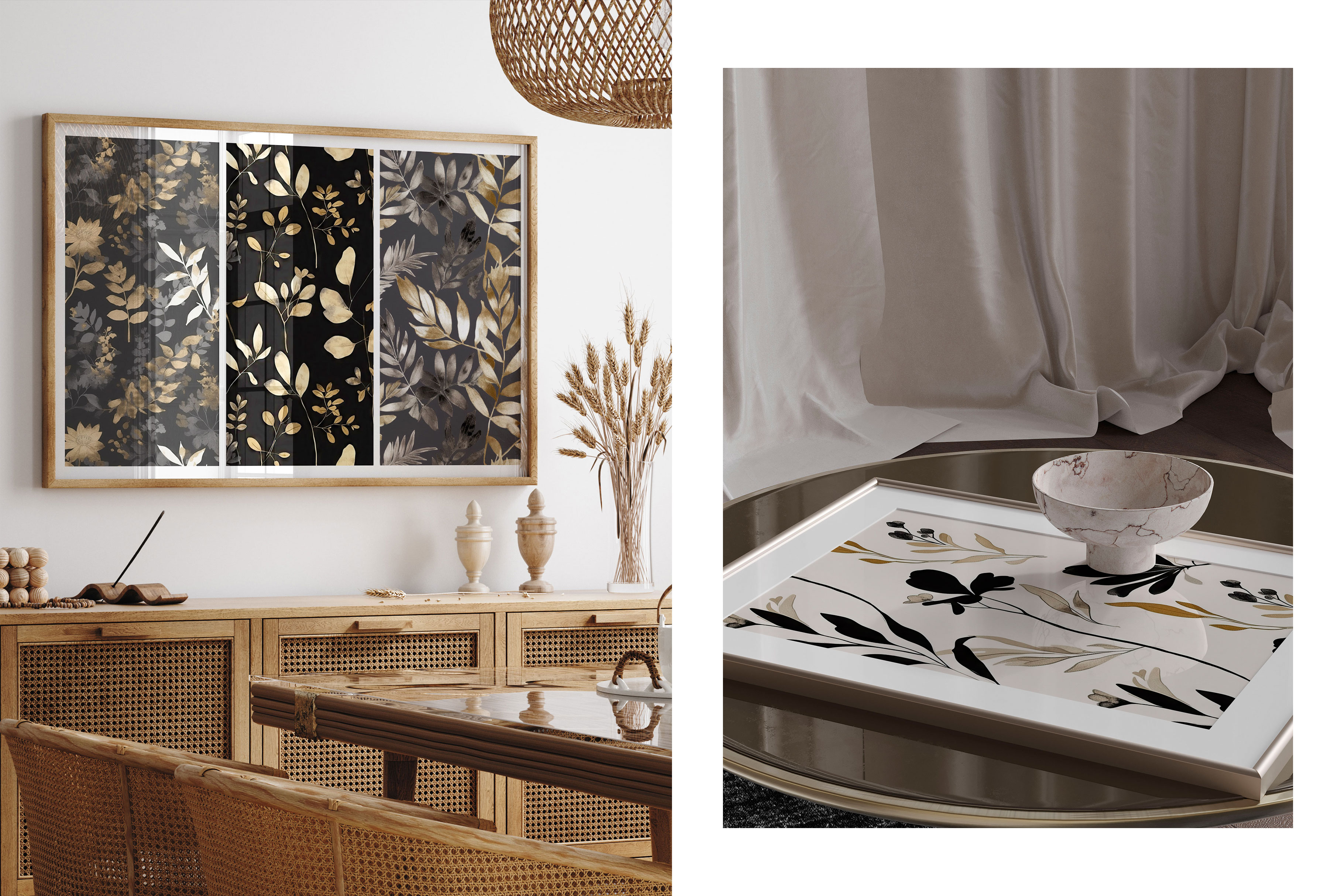 Black and Gold Botanical Patterns: A curated collection of 16 original black and gold botanical seamless patterns. - image 8