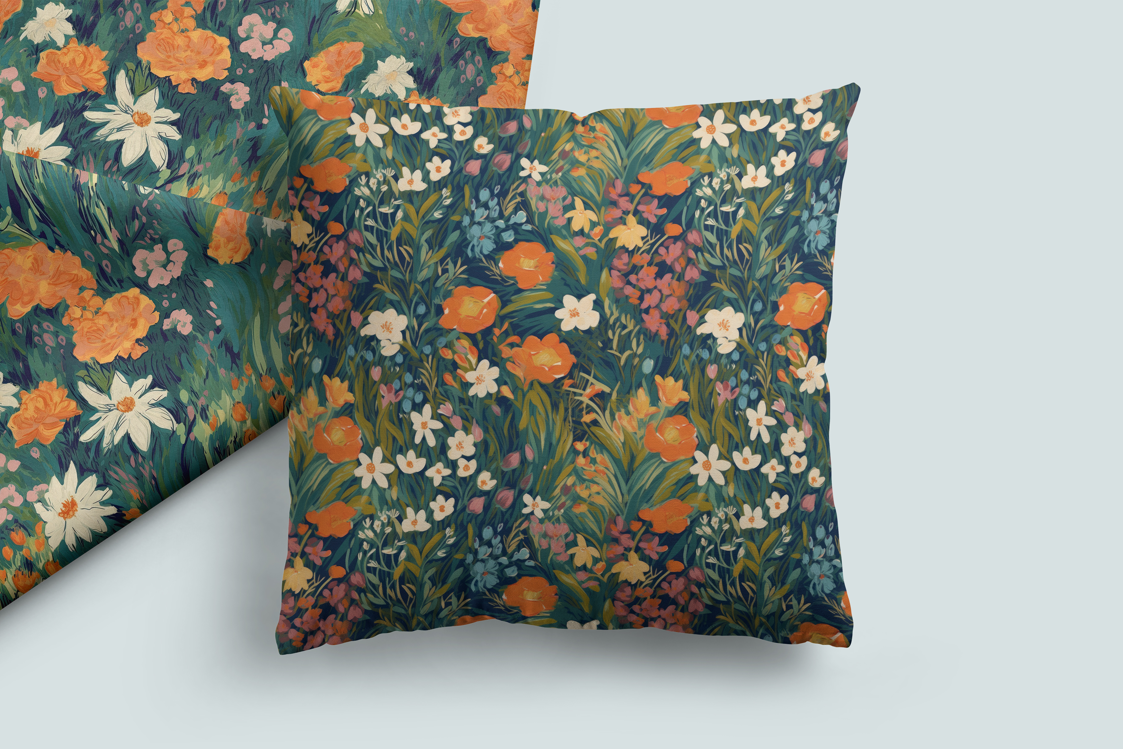 Painterly Teal Wildflower Patterns: A curated collection of 6 original painterly teal wildflower seamless patterns. - image 10