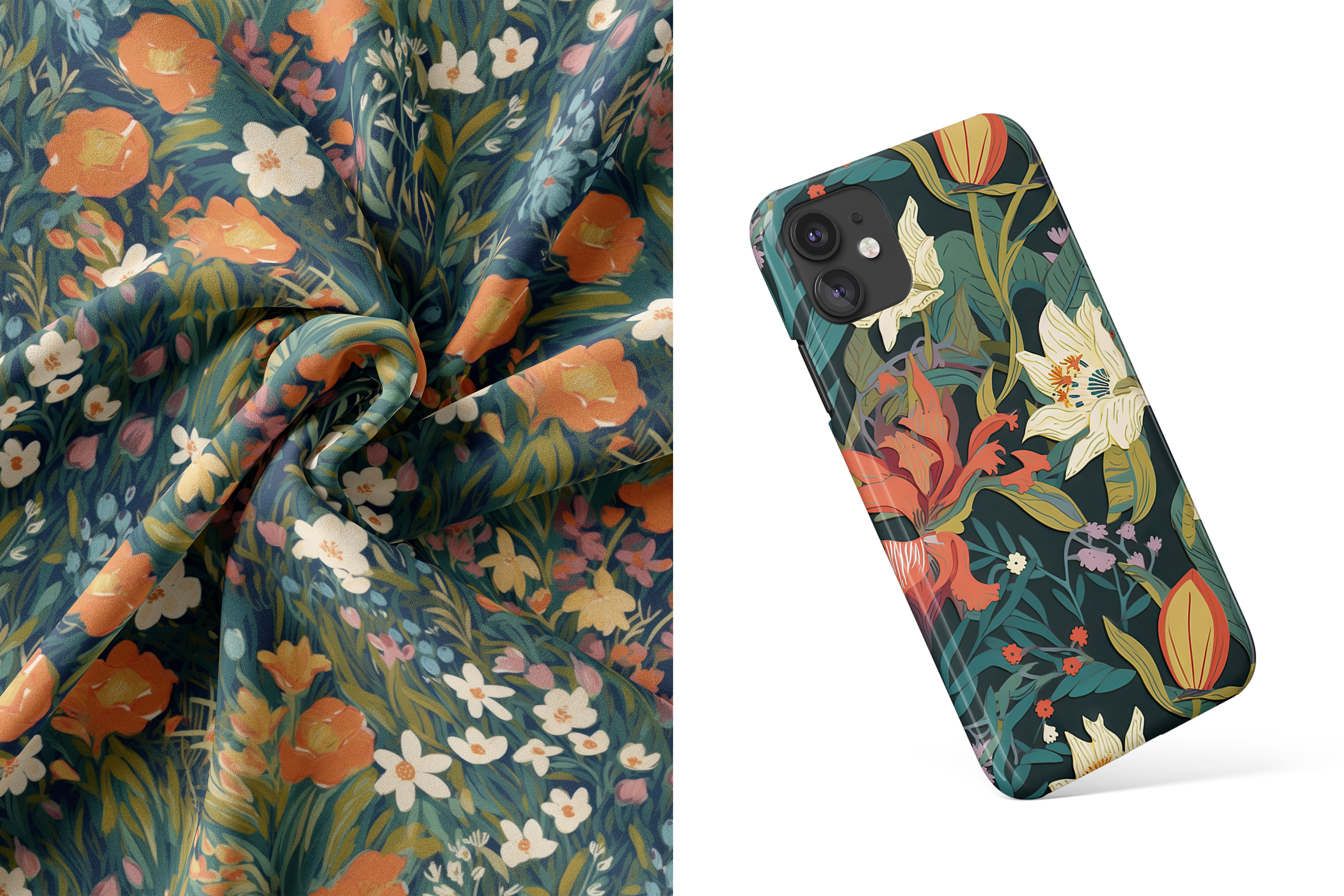 Painterly Teal Wildflower Patterns: A curated collection of 6 original painterly teal wildflower seamless patterns. - image 6