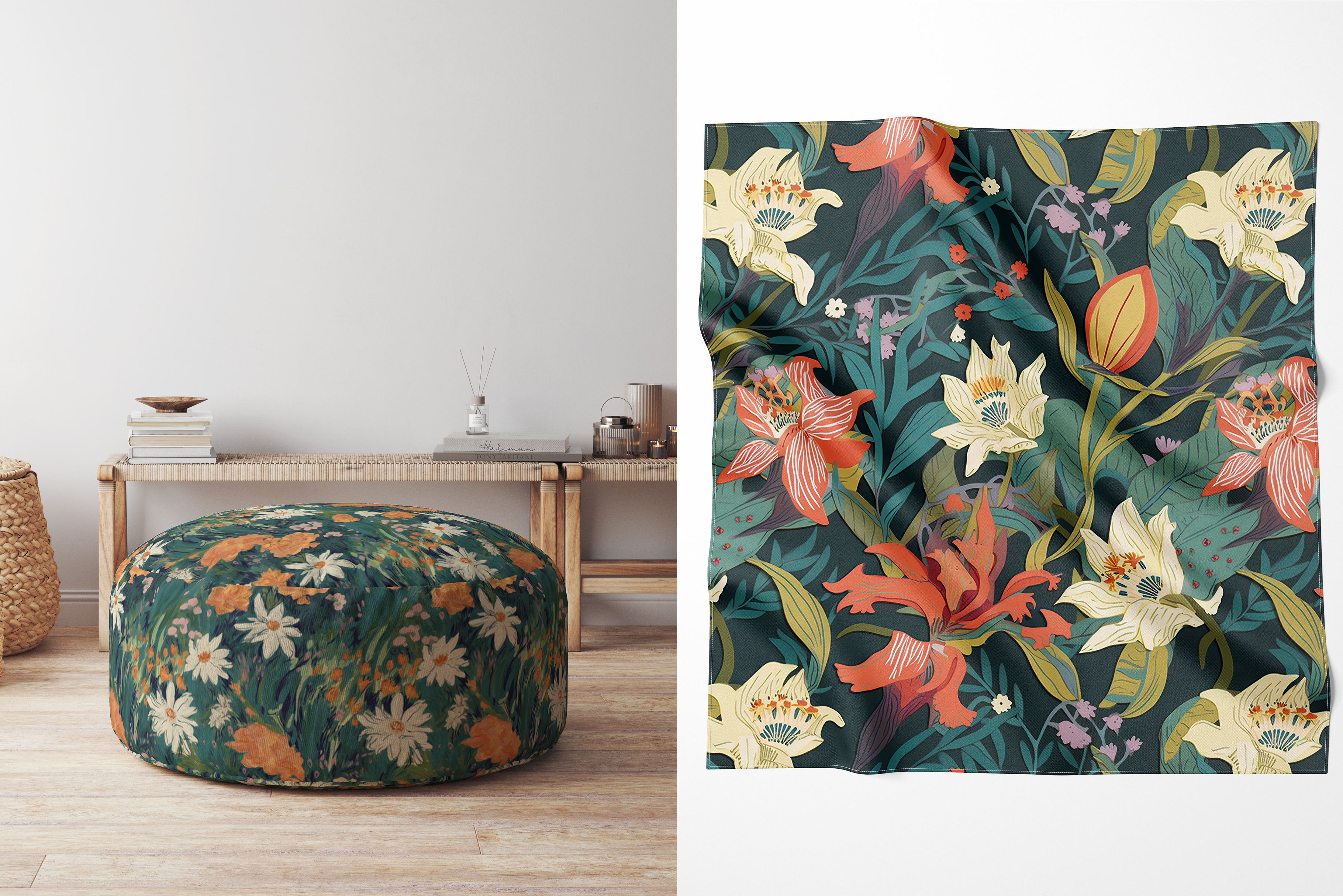 Painterly Teal Wildflower Patterns: A curated collection of 6 original painterly teal wildflower seamless patterns. - image 8