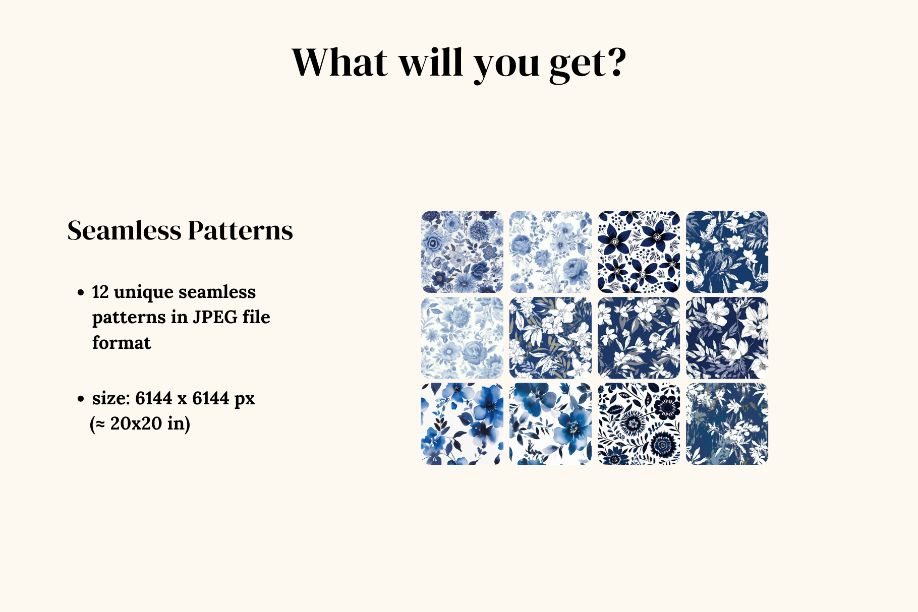 Blue on White Floral Patterns: A curated collection of 12 original blue and white floral seamless patterns. - image 2