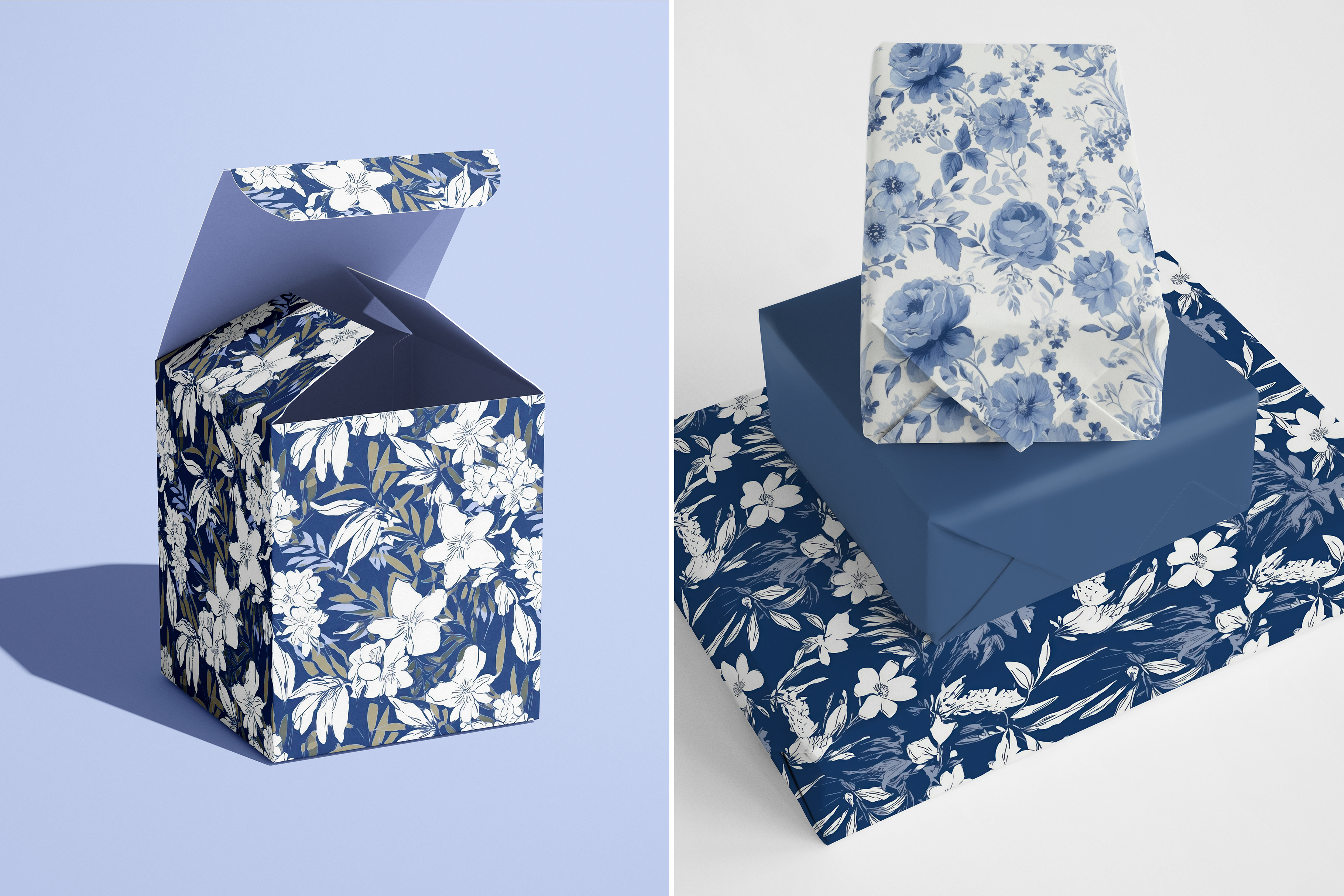 Blue on White Floral Patterns: A curated collection of 12 original blue and white floral seamless patterns. - image 8