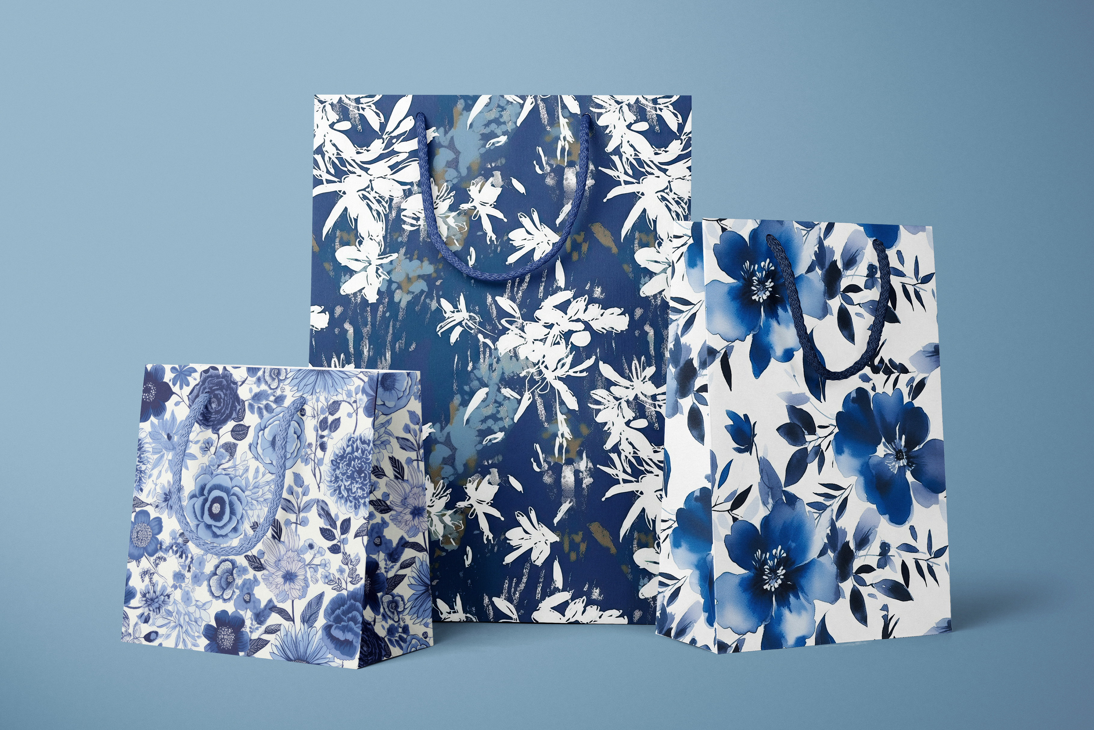 Blue on White Floral Patterns: A curated collection of 12 original blue and white floral seamless patterns. - image 9