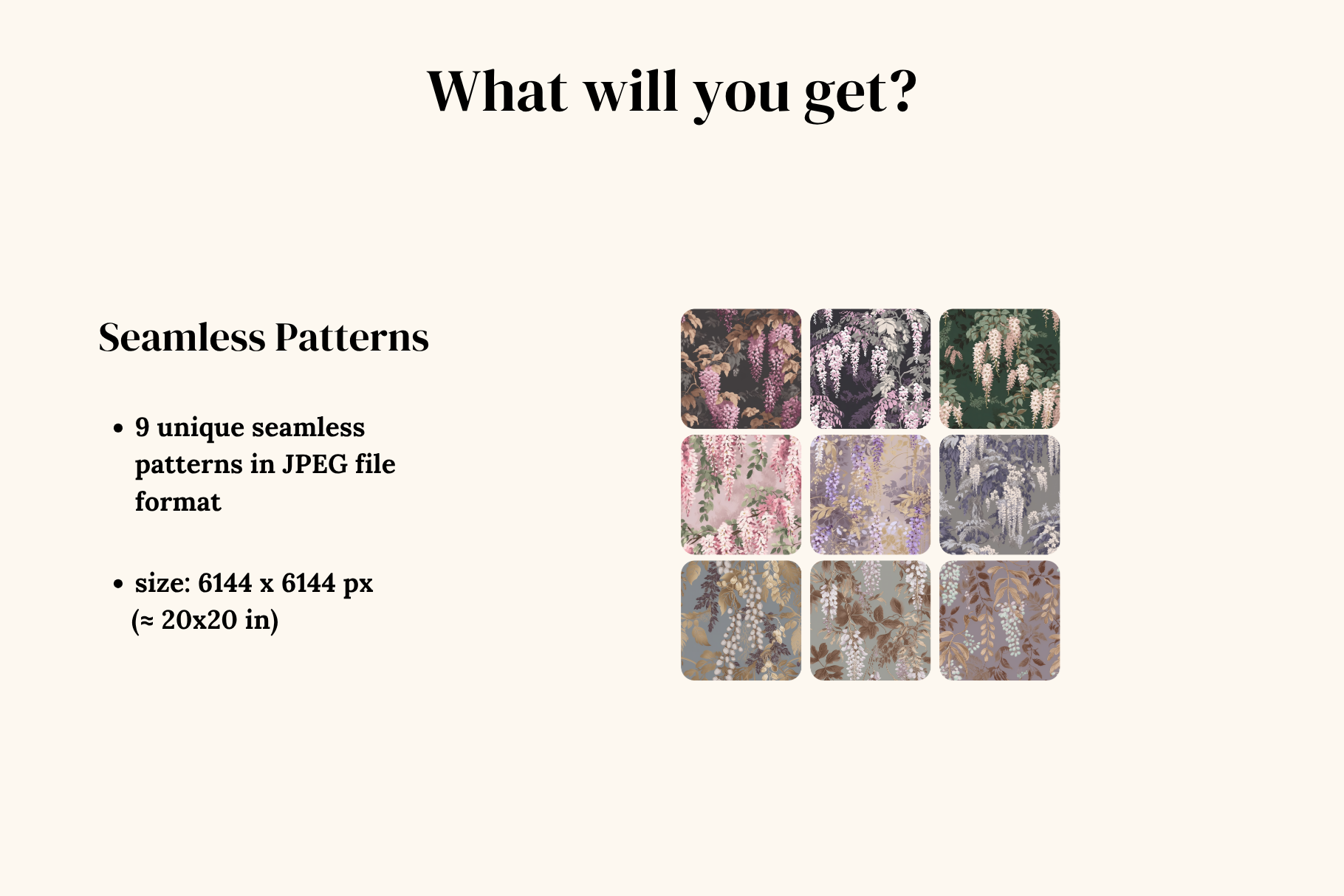 Wisteria Floral Patterns: A curated collection of 9 original wisteria floral seamless patterns. - image 2