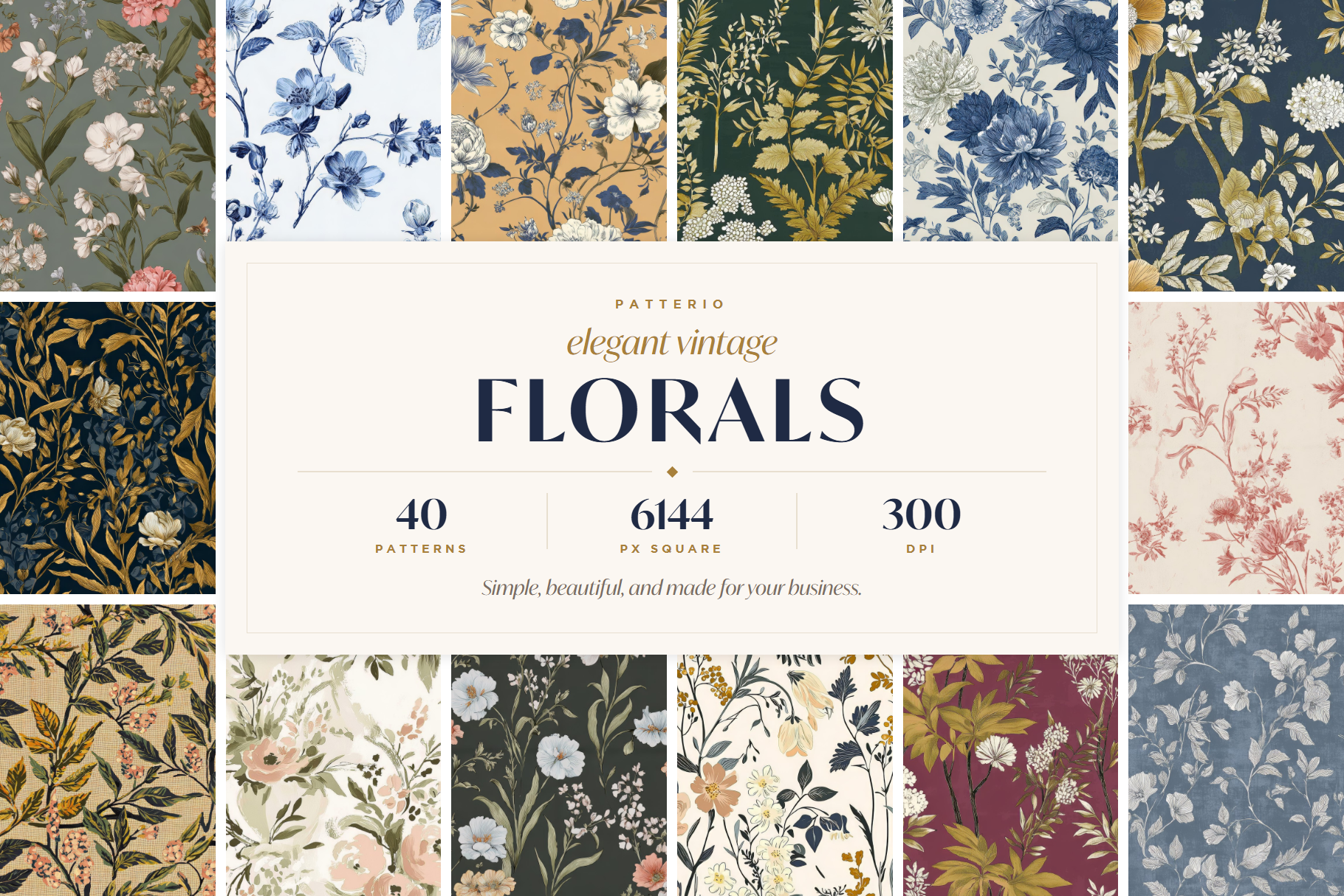 Elegant Vintage Floral Patterns: A curated collection of 40 original elegant vintage floral seamless patterns. - image 1
