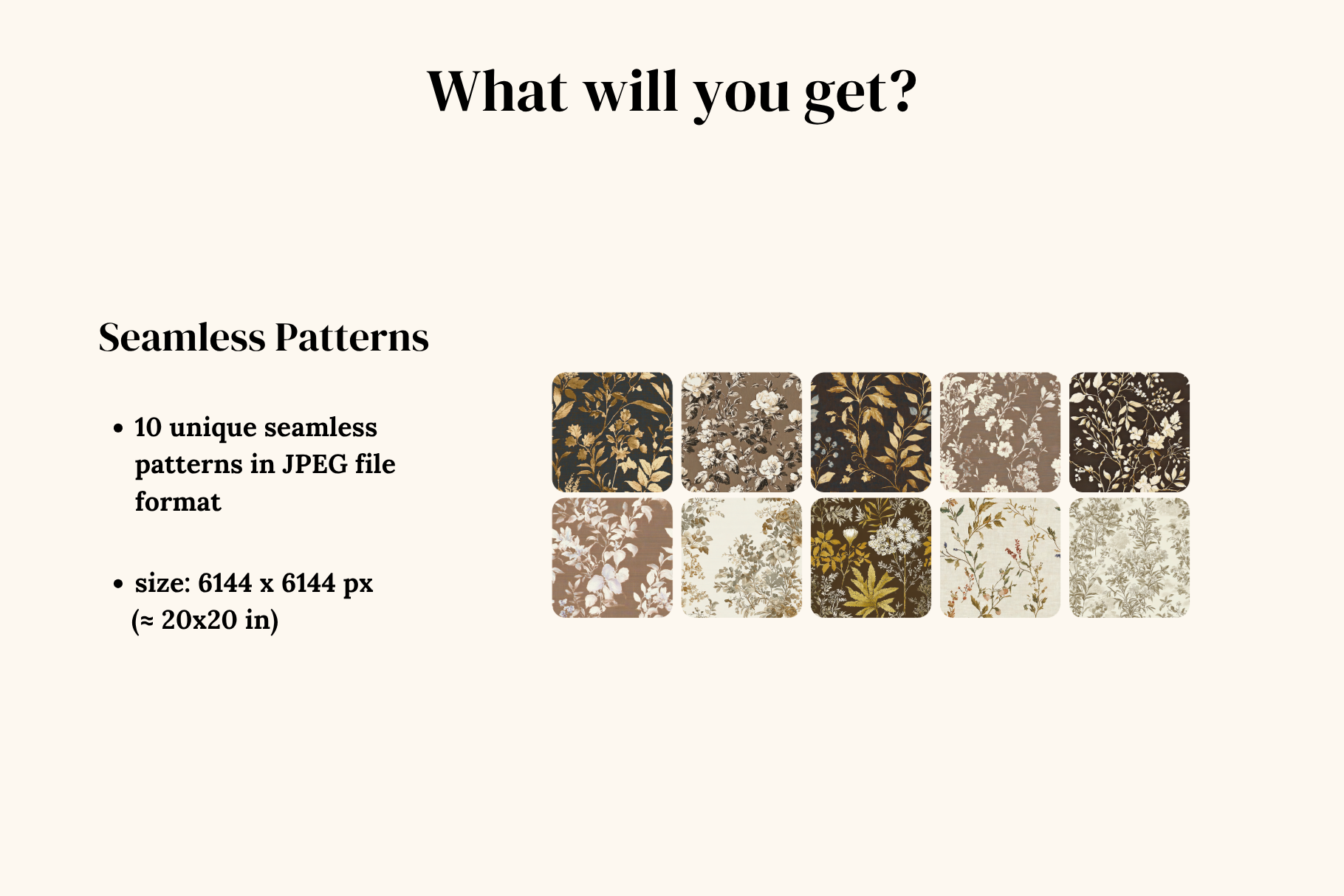 Vintage Beige Floral Patterns: A curated collection of 10 original vintage beige floral seamless patterns. - image 2