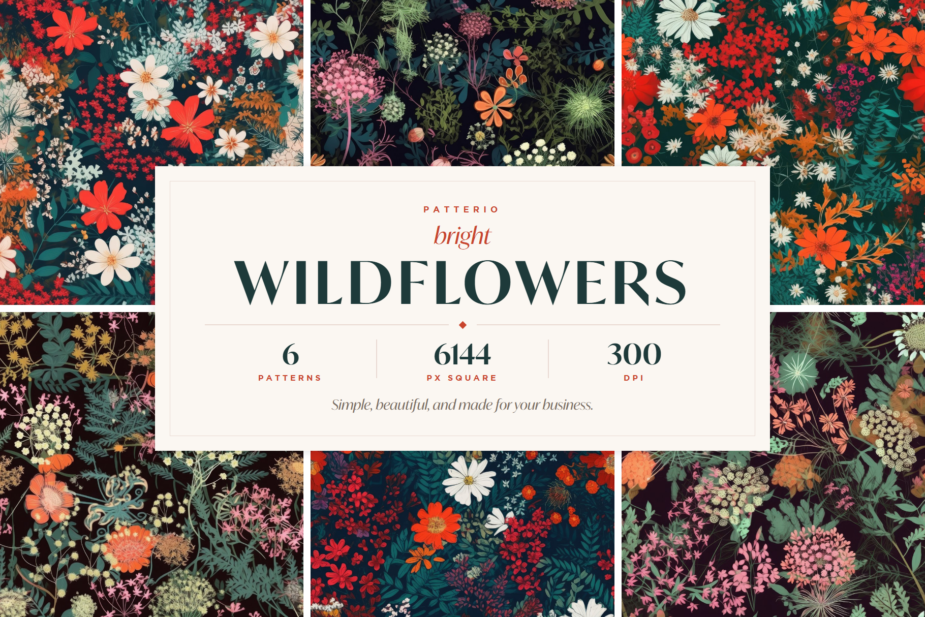 Bright Wildflower Patterns: A curated collection of 6 original bright wildflower seamless patterns. - image 1