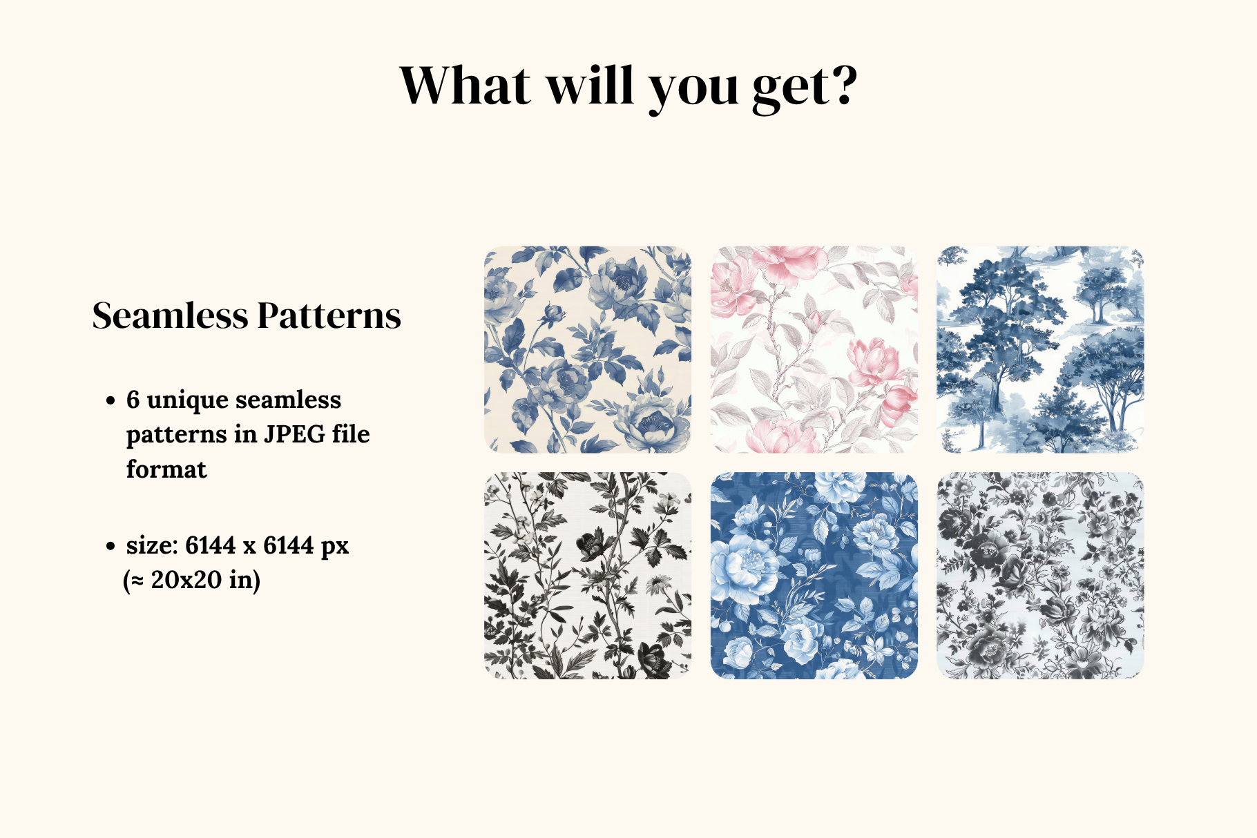 French Toile de Jouy Patterns: A curated collection of 6 original french toile de jouy seamless patterns. - image 2