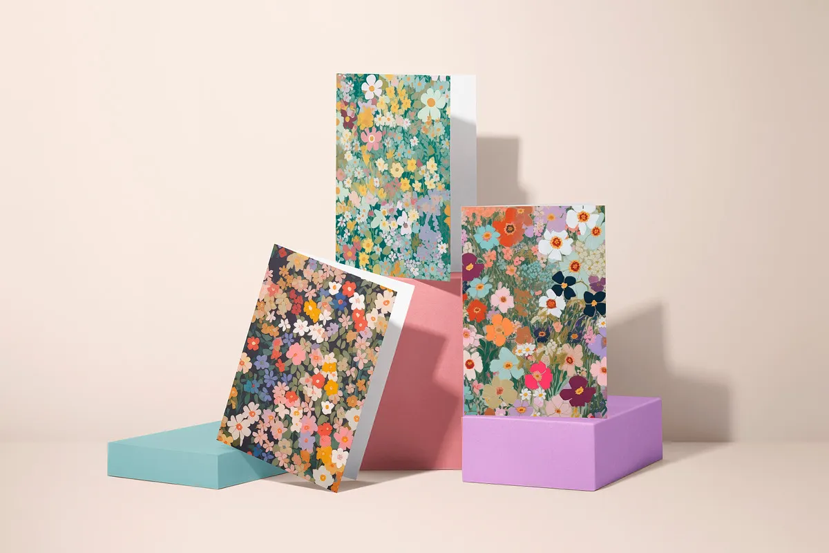 Ditsy Wildflower Meadow Patterns Set: A cheerful collection of seamless ditsy wildflower meadow patterns in a vibrant, sunlit color palette. - 3
