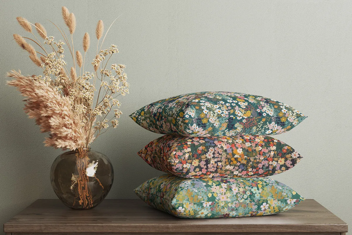 Ditsy Wildflower Meadow Patterns Set: A cheerful collection of seamless ditsy wildflower meadow patterns in a vibrant, sunlit color palette. - 4